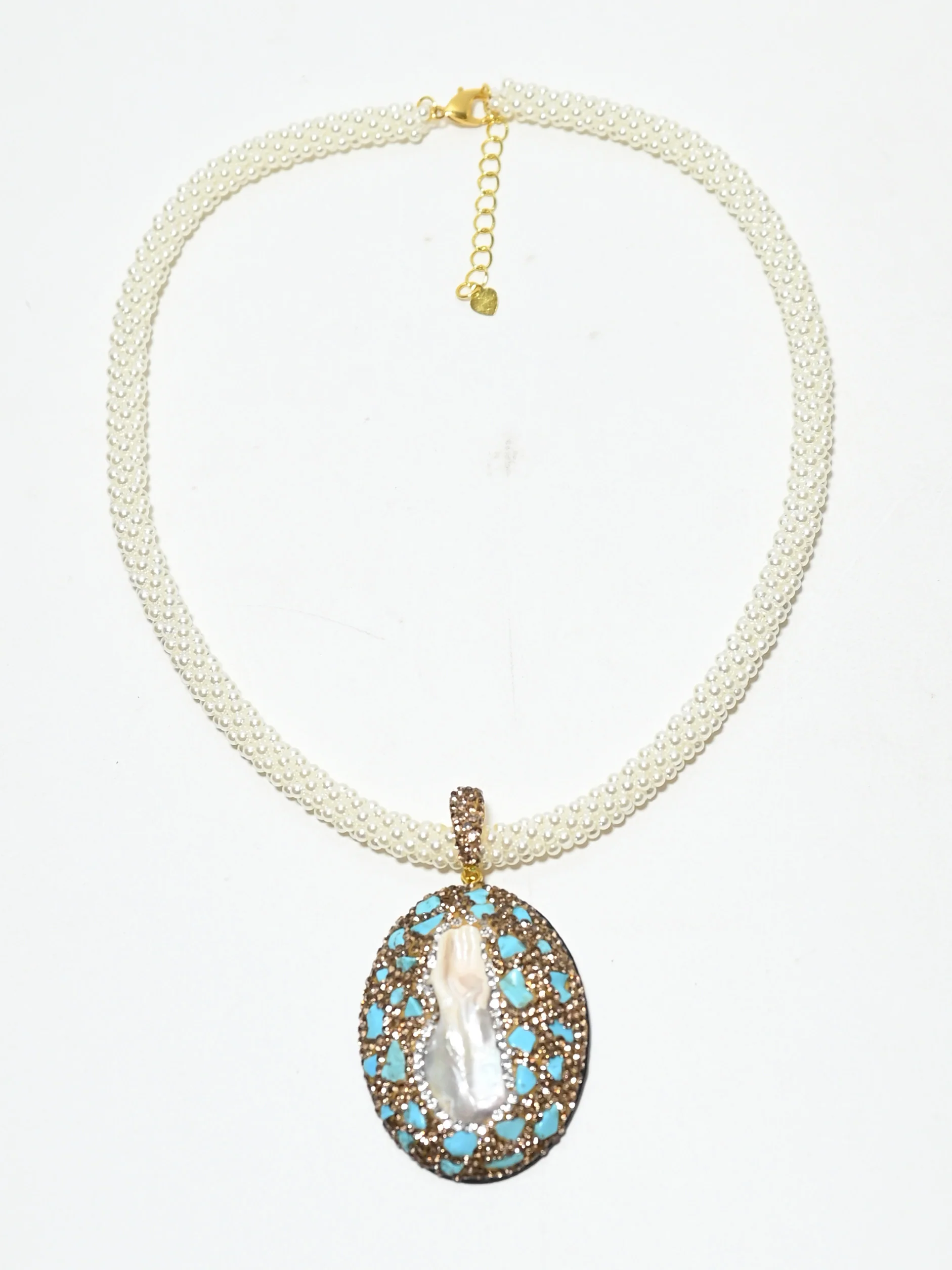 Odette White Alloy Beaded Pearl Neckpiece For Women - Image 3