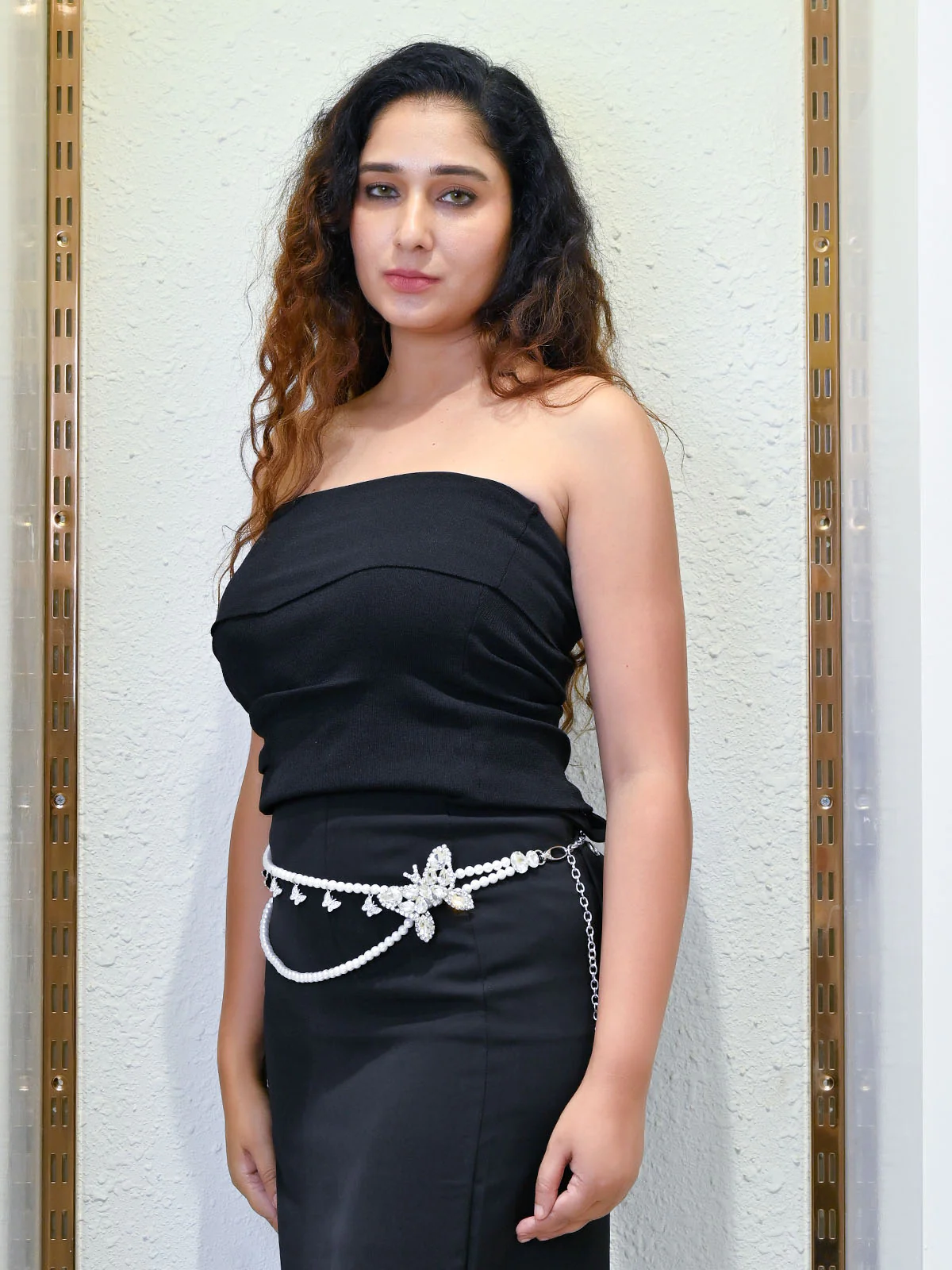 Odette White Alloy Embellished Belt For Women