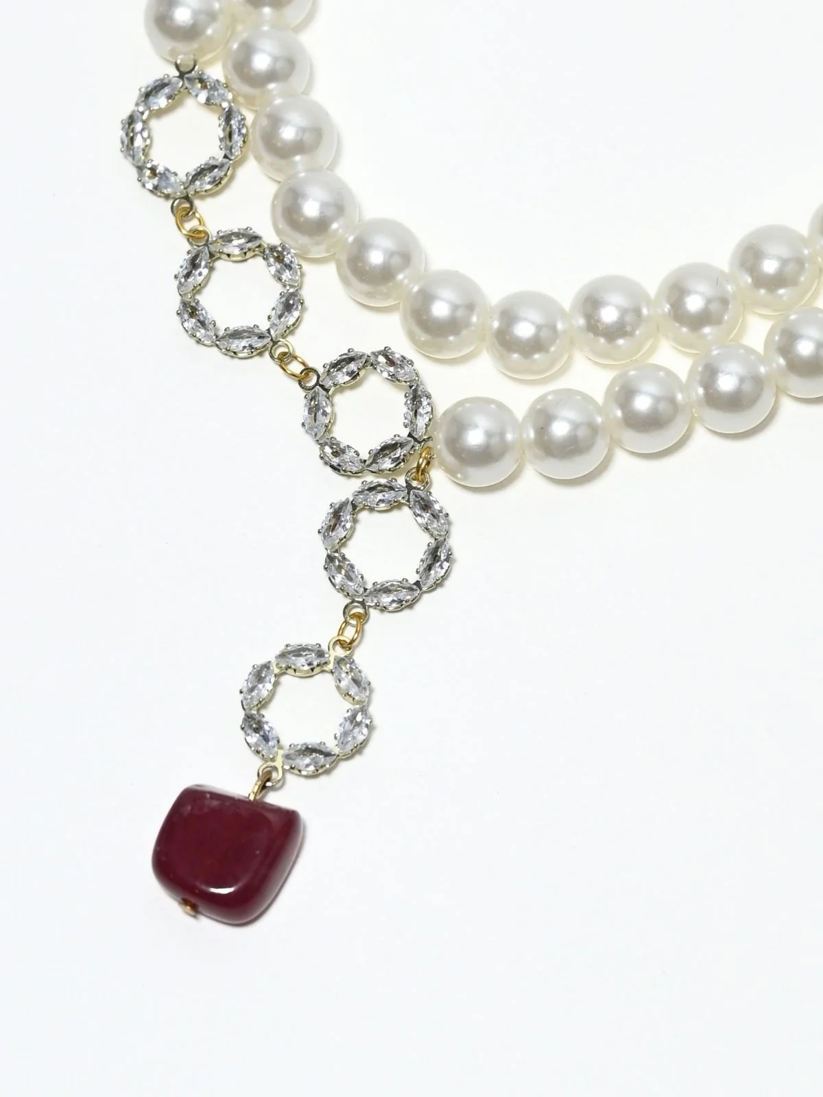 Odette White Alloy Pearl And Stone Embellished Neckpiece For Women - Image 4