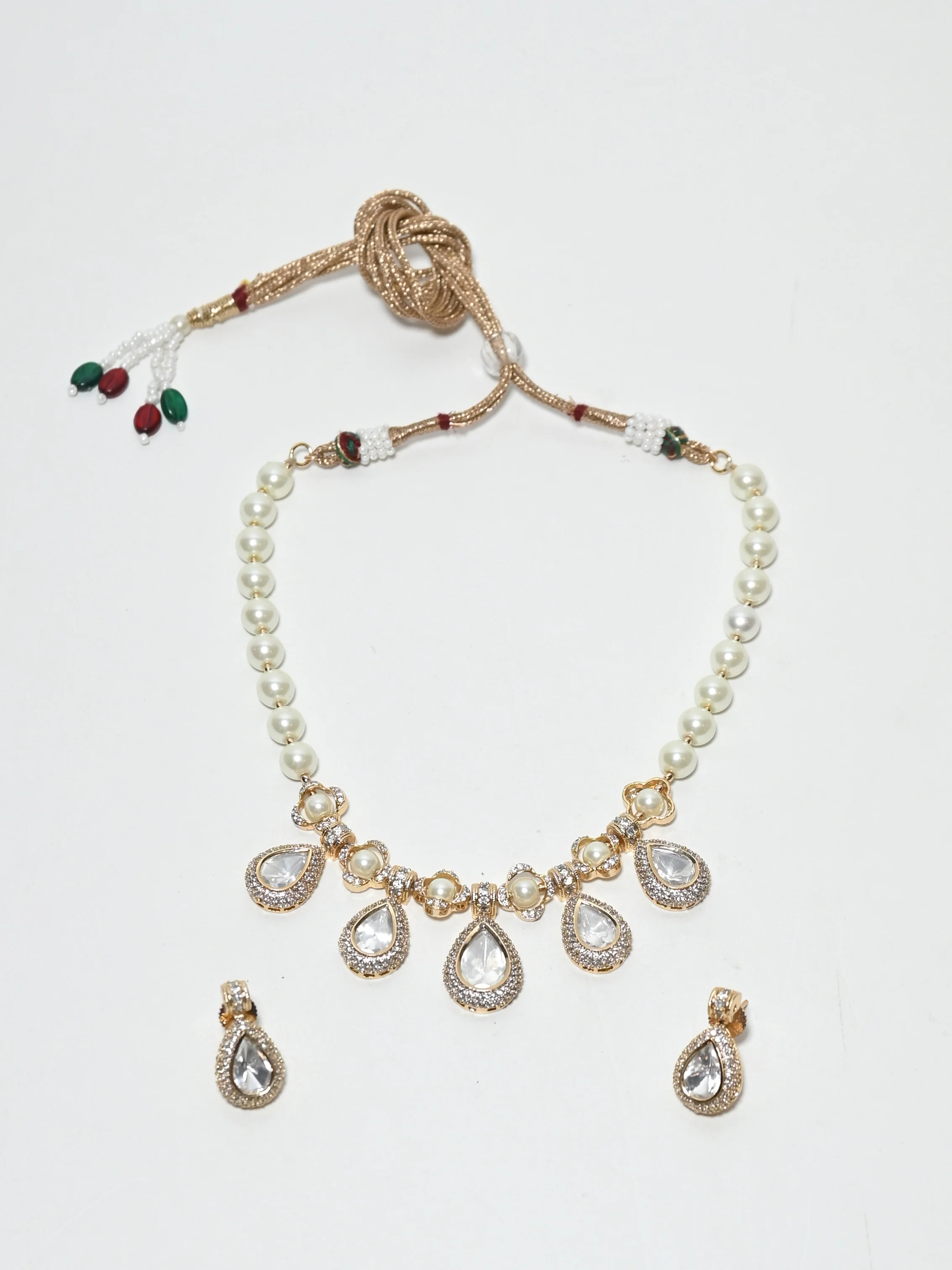 Odette White Alloy Pearl And Stone Jewellery Set For Women - Image 2