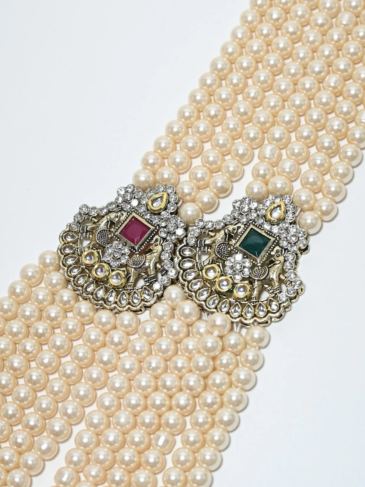 Odette White Alloy Pearl Embellished Neckpiece For Women - Image 4
