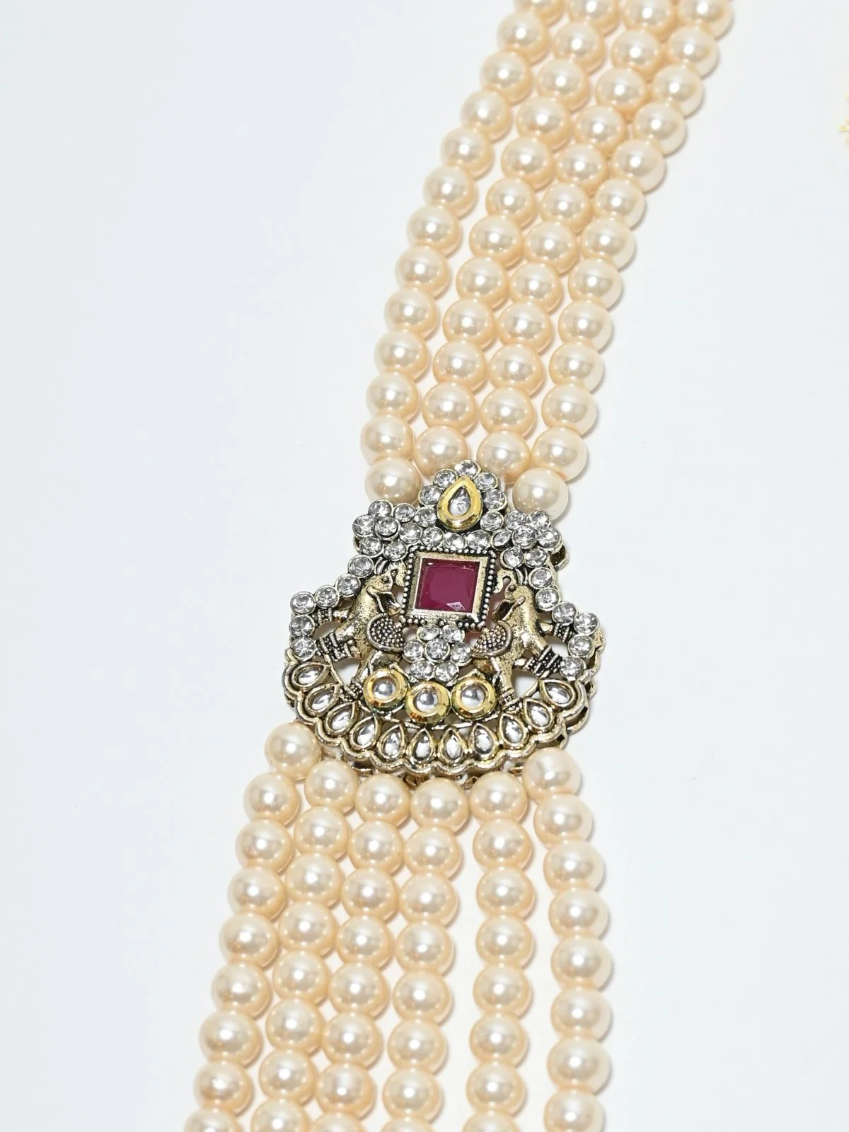 Odette White Alloy Pearl Embellished Neckpiece For Women - Image 6
