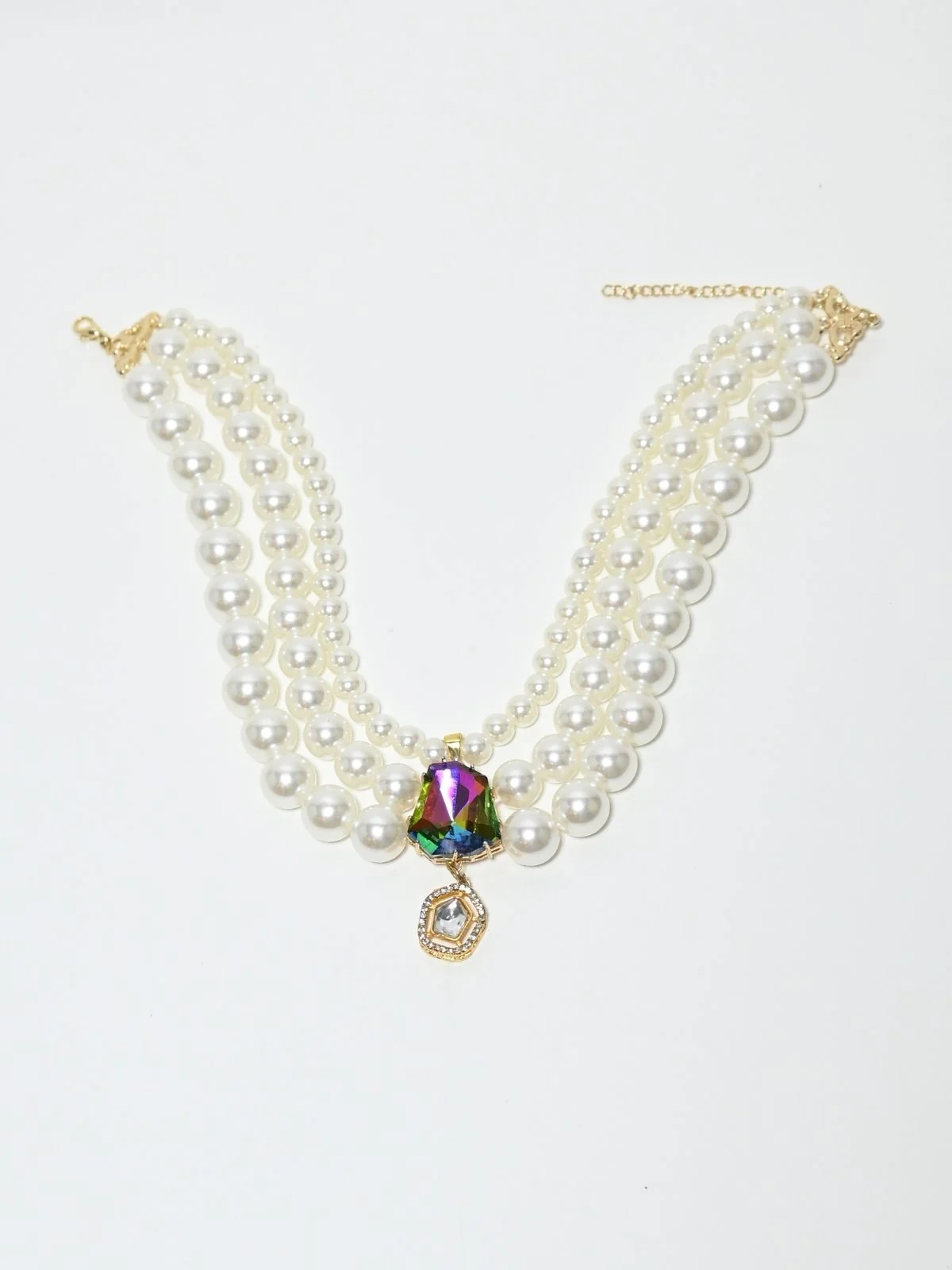 Odette White Alloy Pearl & Rhinestone Embellished Neckpiece For Women - Image 3