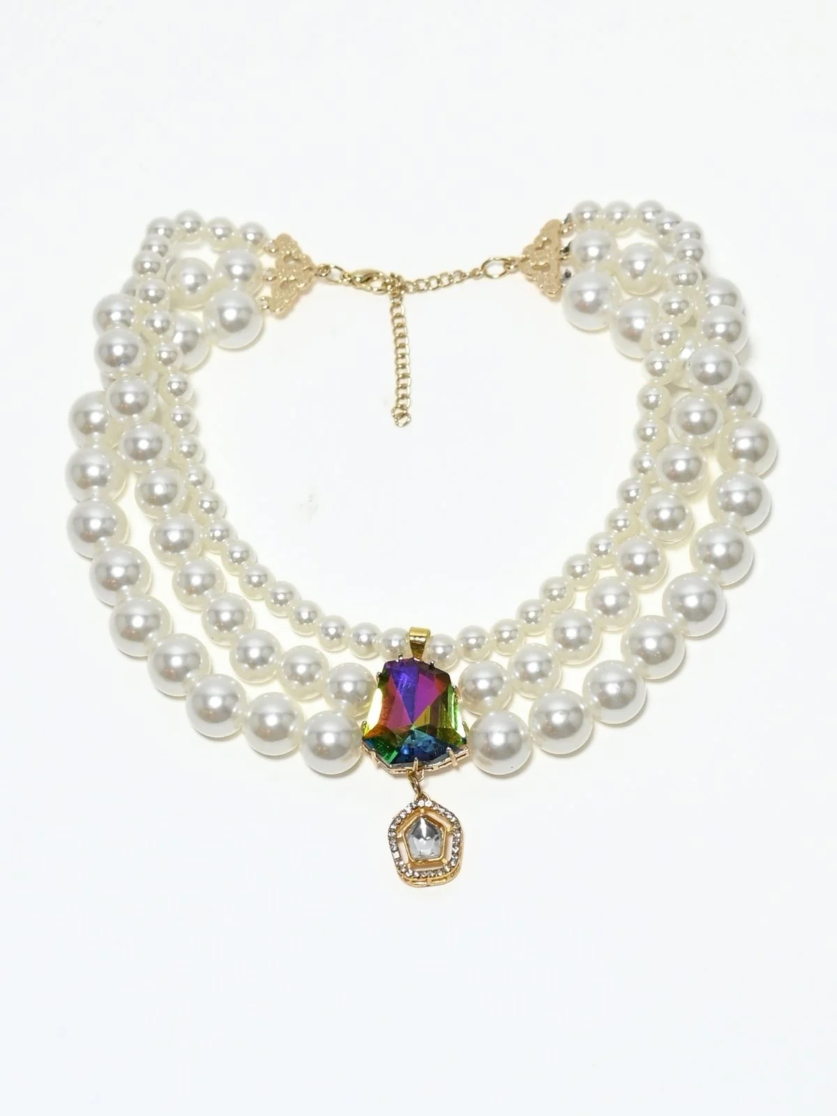 Odette White Alloy Pearl & Rhinestone Embellished Neckpiece For Women - Image 4