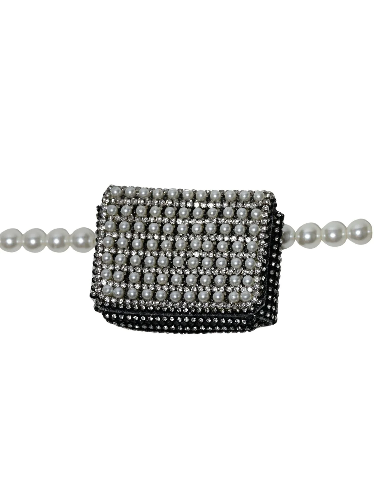 Odette White And Black Alloy Pearl Belt Bag For Women - Image 5