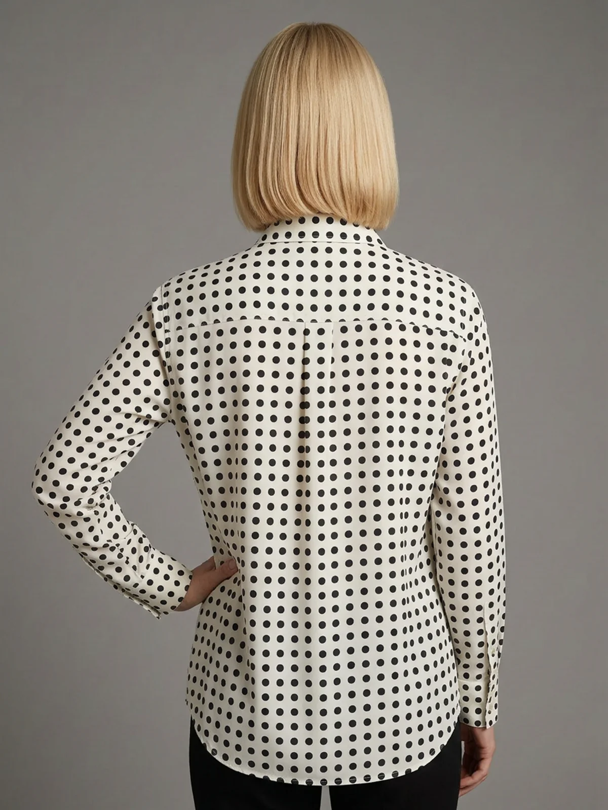Odette White And Black Cotton Blend Polka Dots Shirt For Women - Image 3
