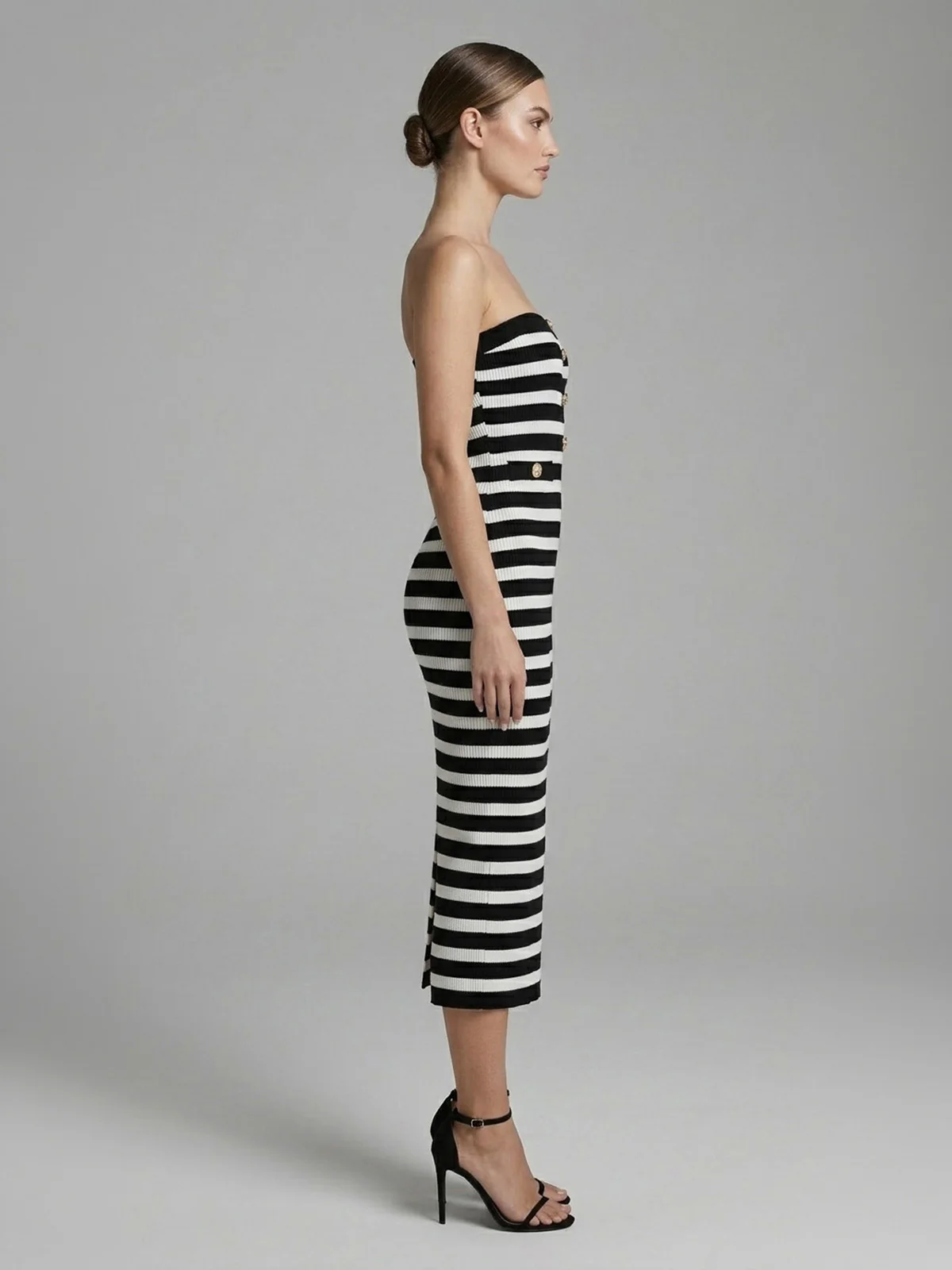Odette White And Black Knitted Stripped Dresses For Women - Image 2