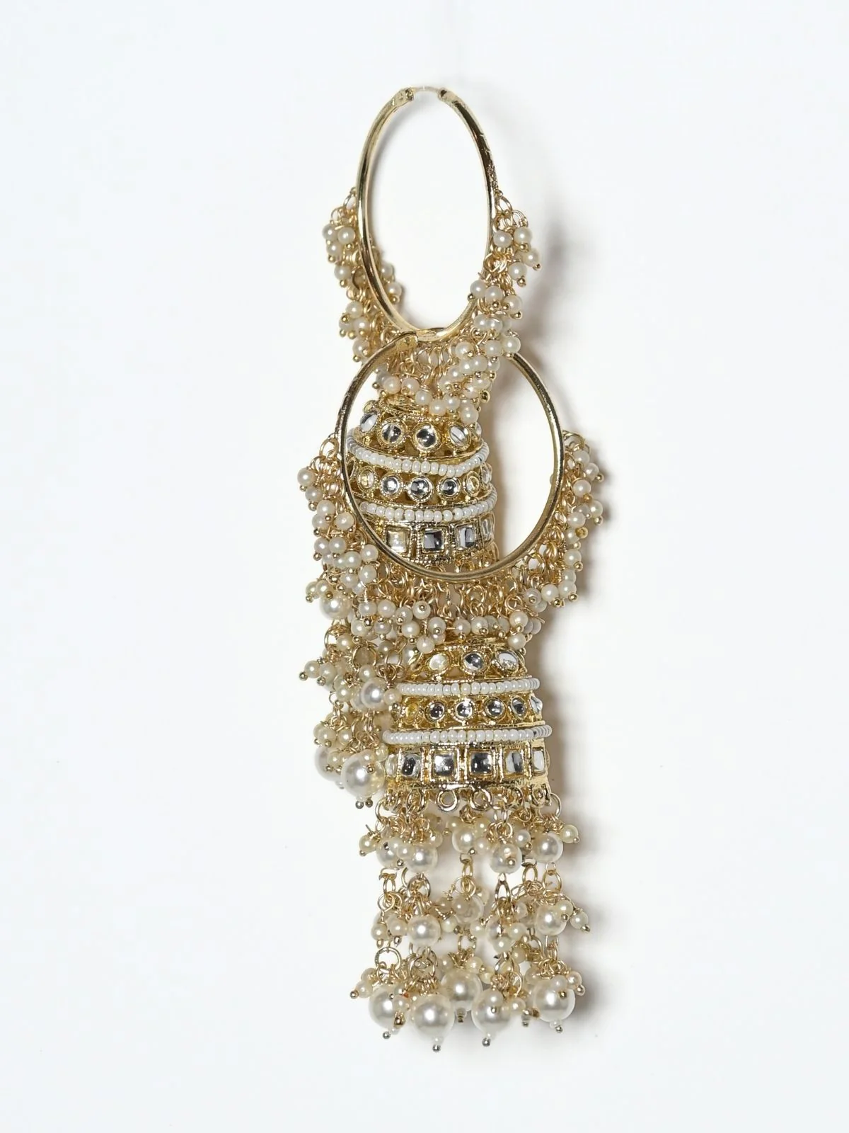 Odette White And Gold Alloy Embellished Earrings For Women - Image 2