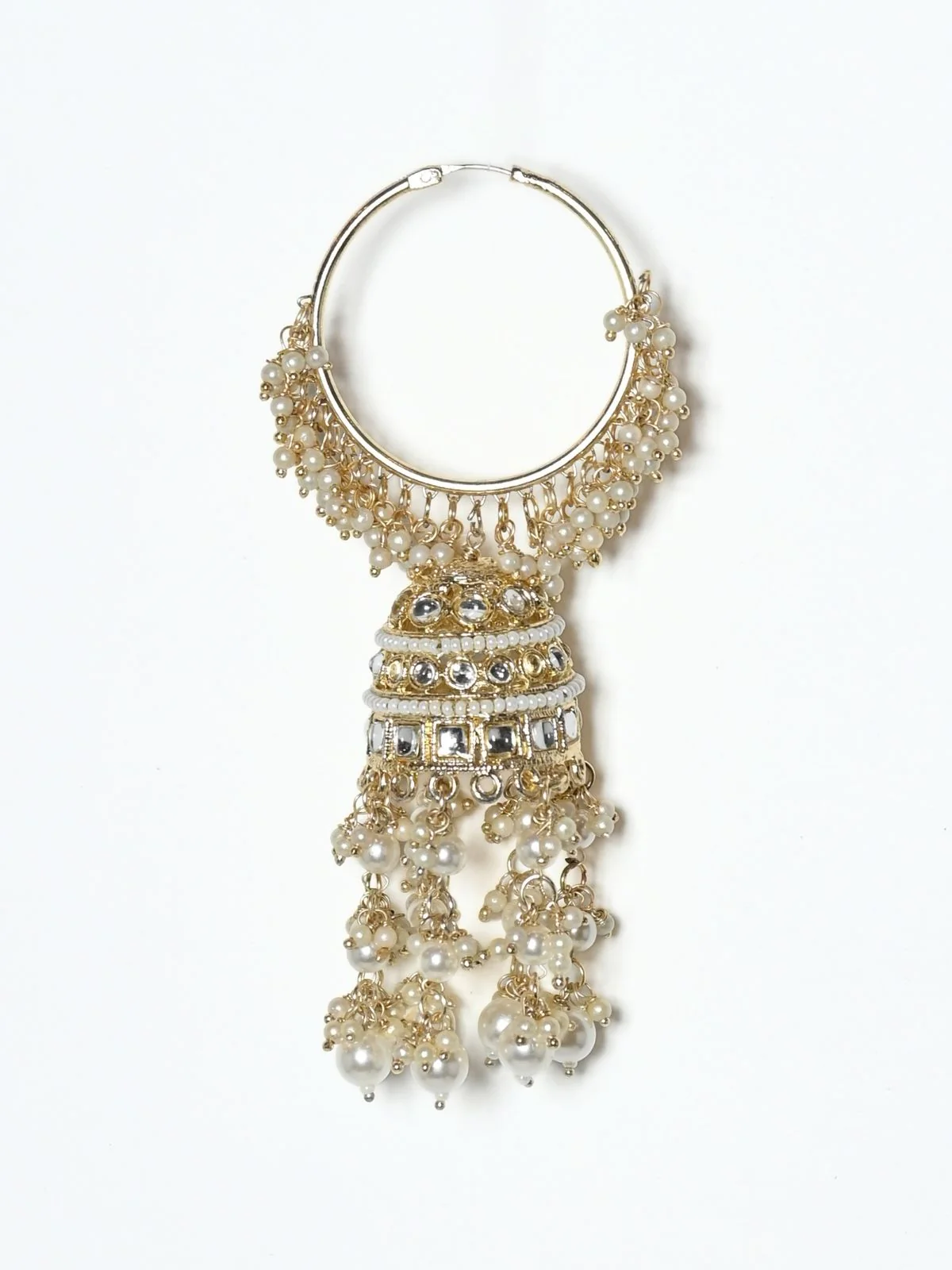 Odette White And Gold Alloy Embellished Earrings For Women - Image 3