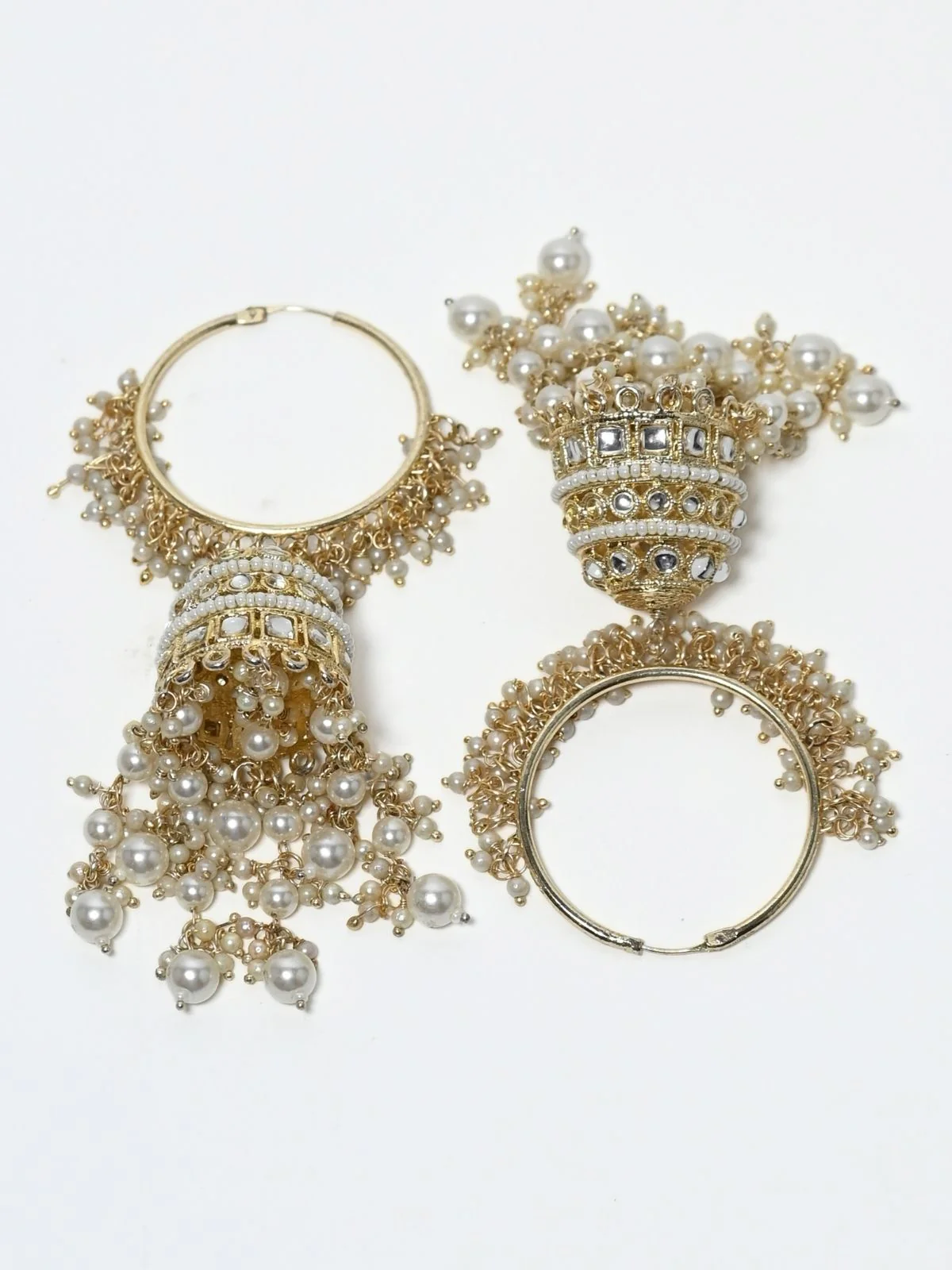 Odette White And Gold Alloy Embellished Earrings For Women - Image 5