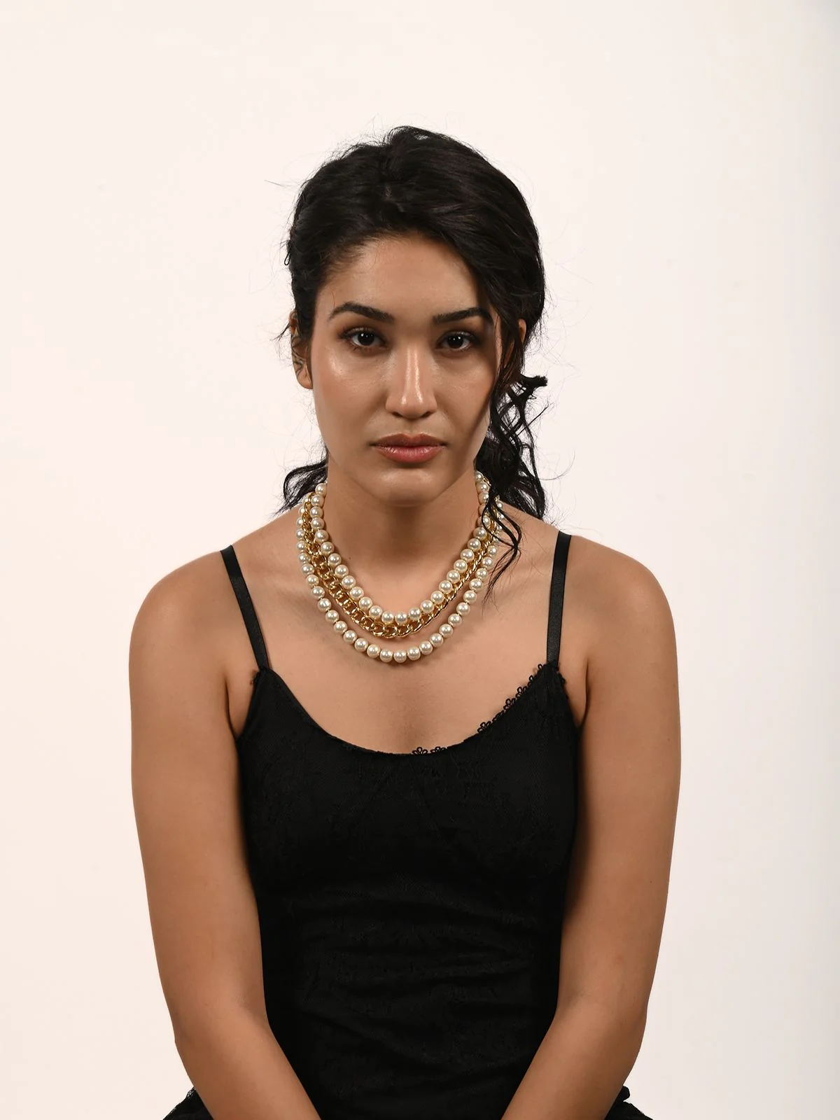 Odette White And Gold Alloy Embellished Neckpiece For Women - Image 2