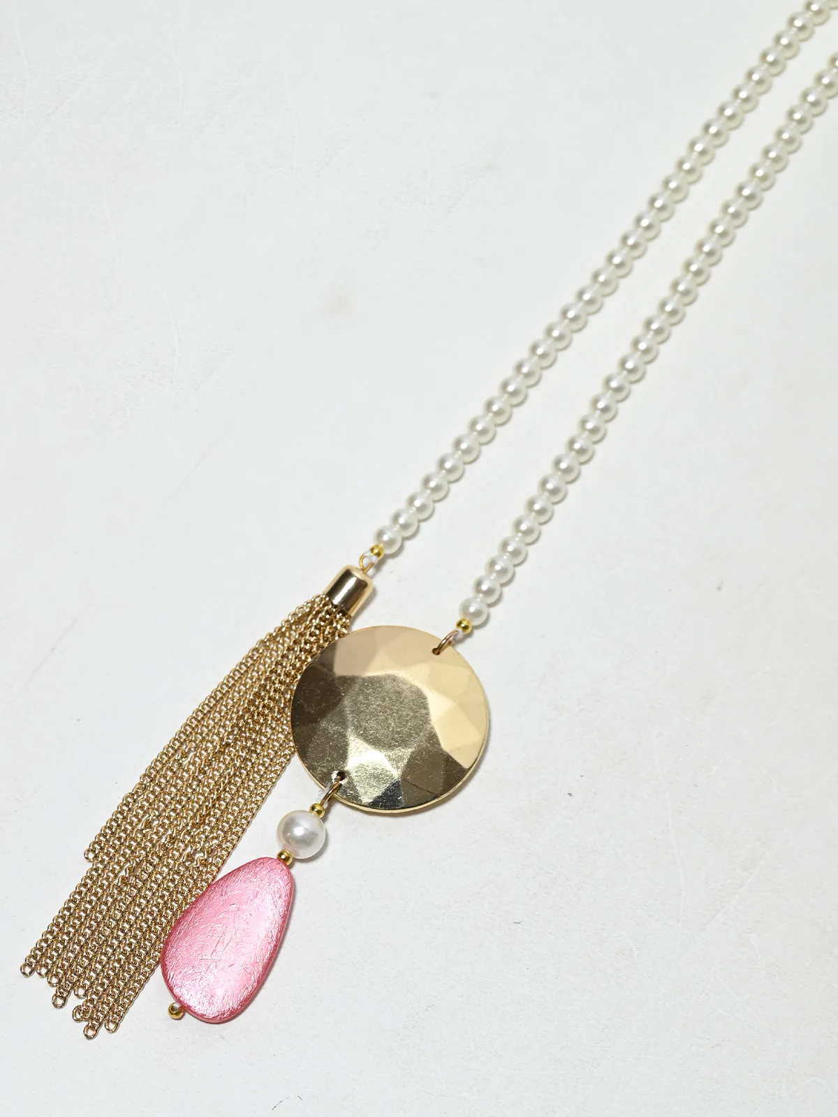 Odette White And Gold Alloy Pearl Embellished Tie For Women - Image 5