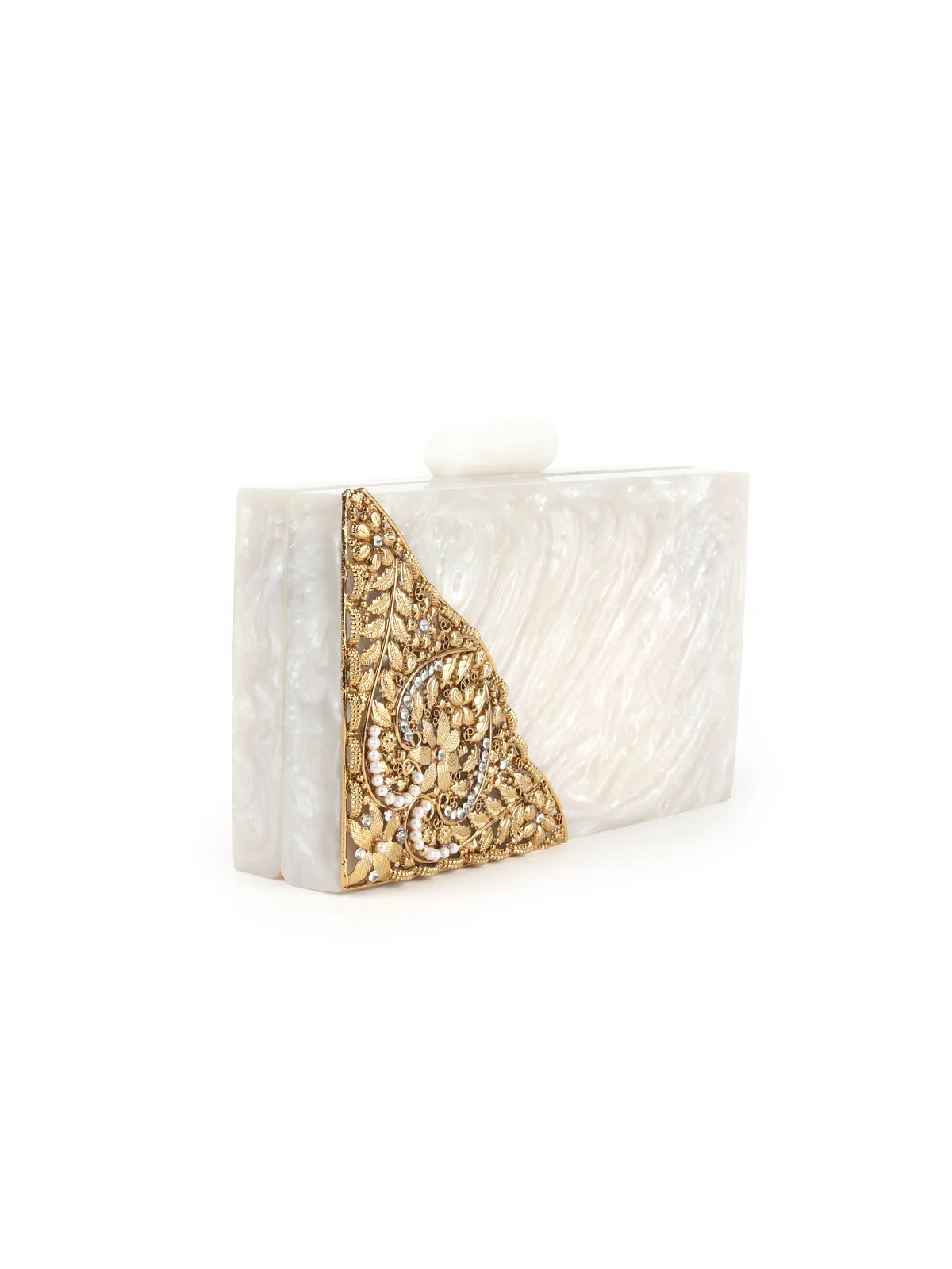 Odette White And Gold Resin Box Clutch Bag For Women - Image 2