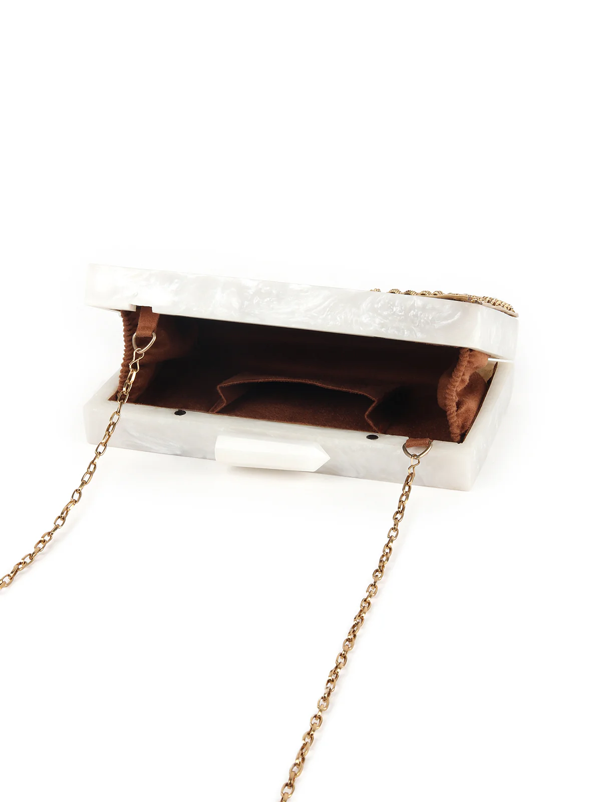 Odette White And Gold Resin Box Clutch Bag For Women - Image 4