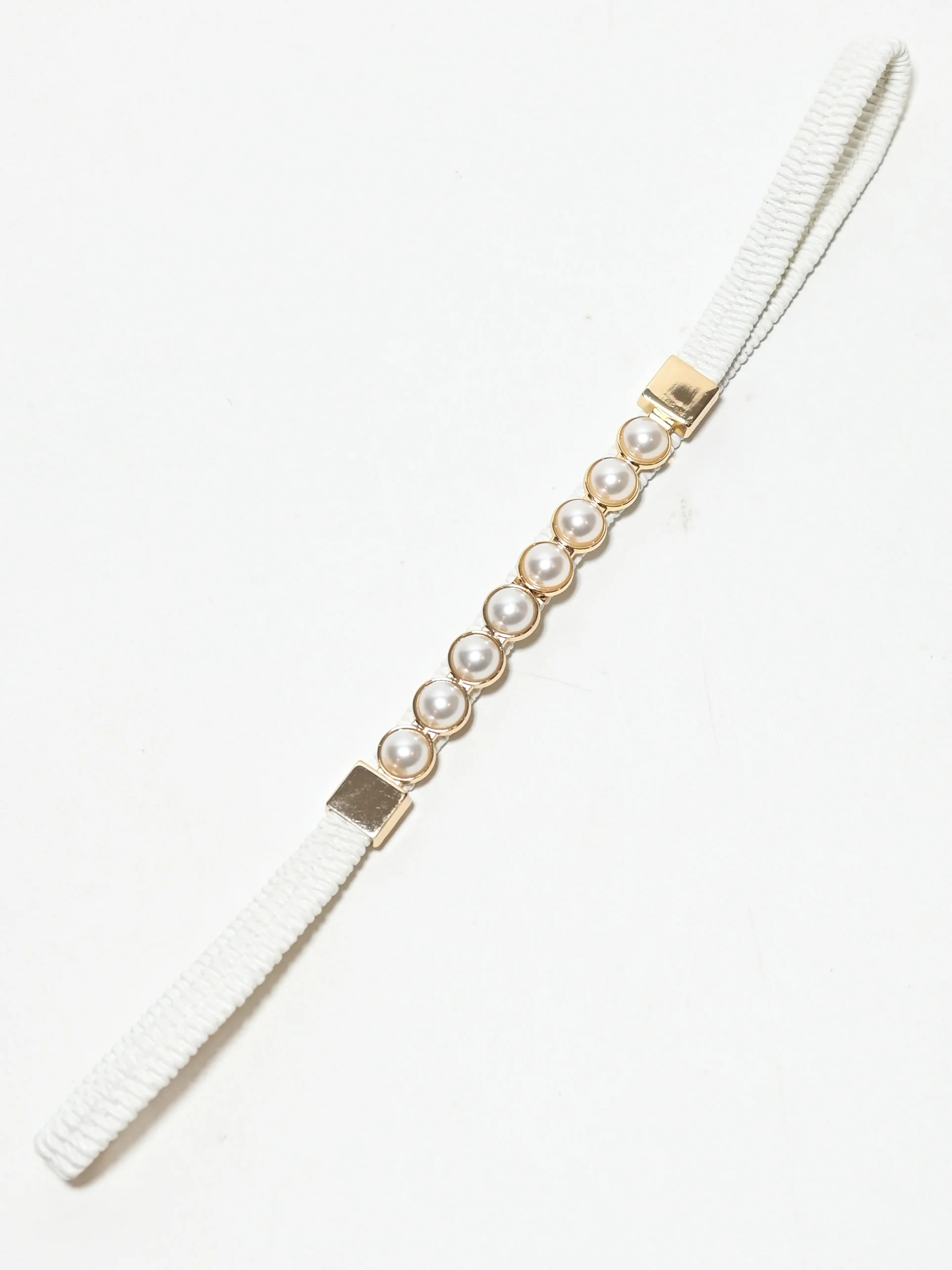 Odette White And Golden Elastic Pearl Belt For Women - Image 2