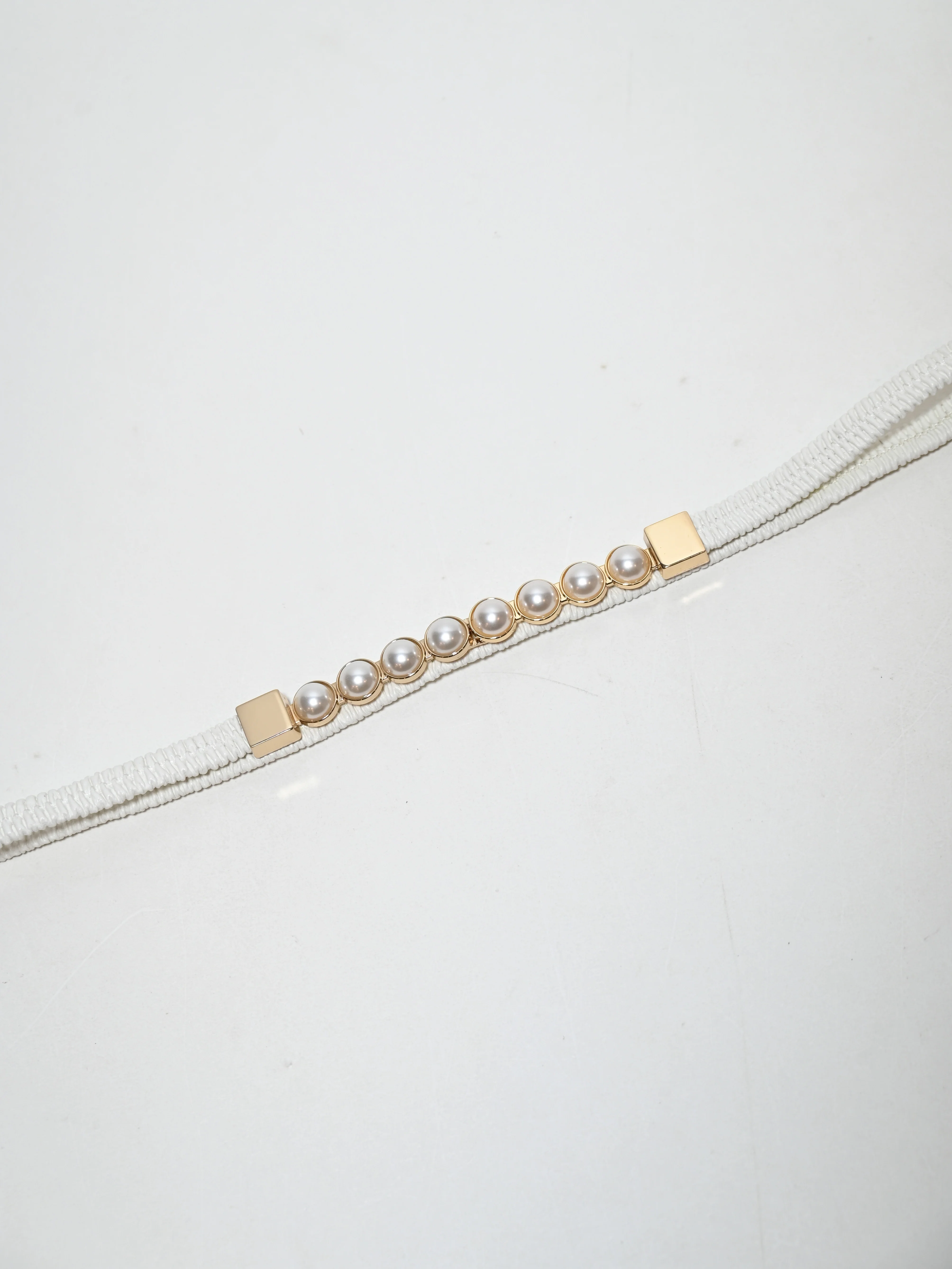 Odette White And Golden Elastic Pearl Belt For Women - Image 3