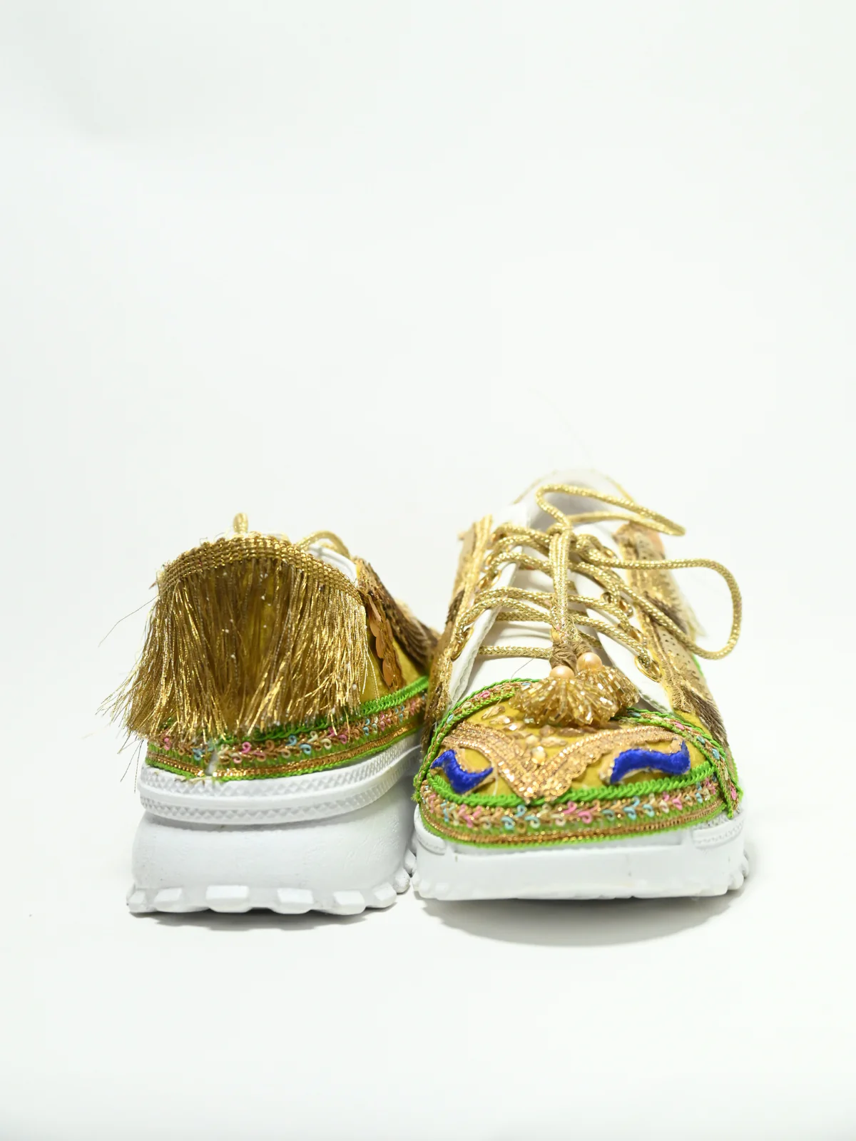 Odette White & Golden Lace Work Shoes For Women - Image 3