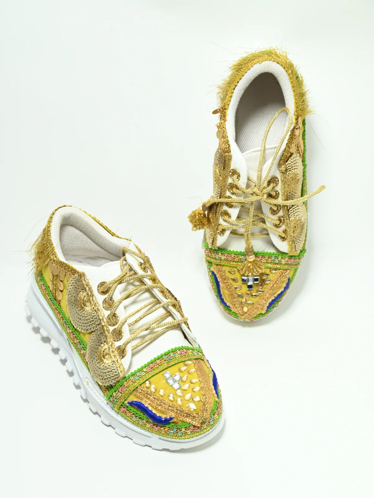 Odette White & Golden Lace Work Shoes For Women - Image 4