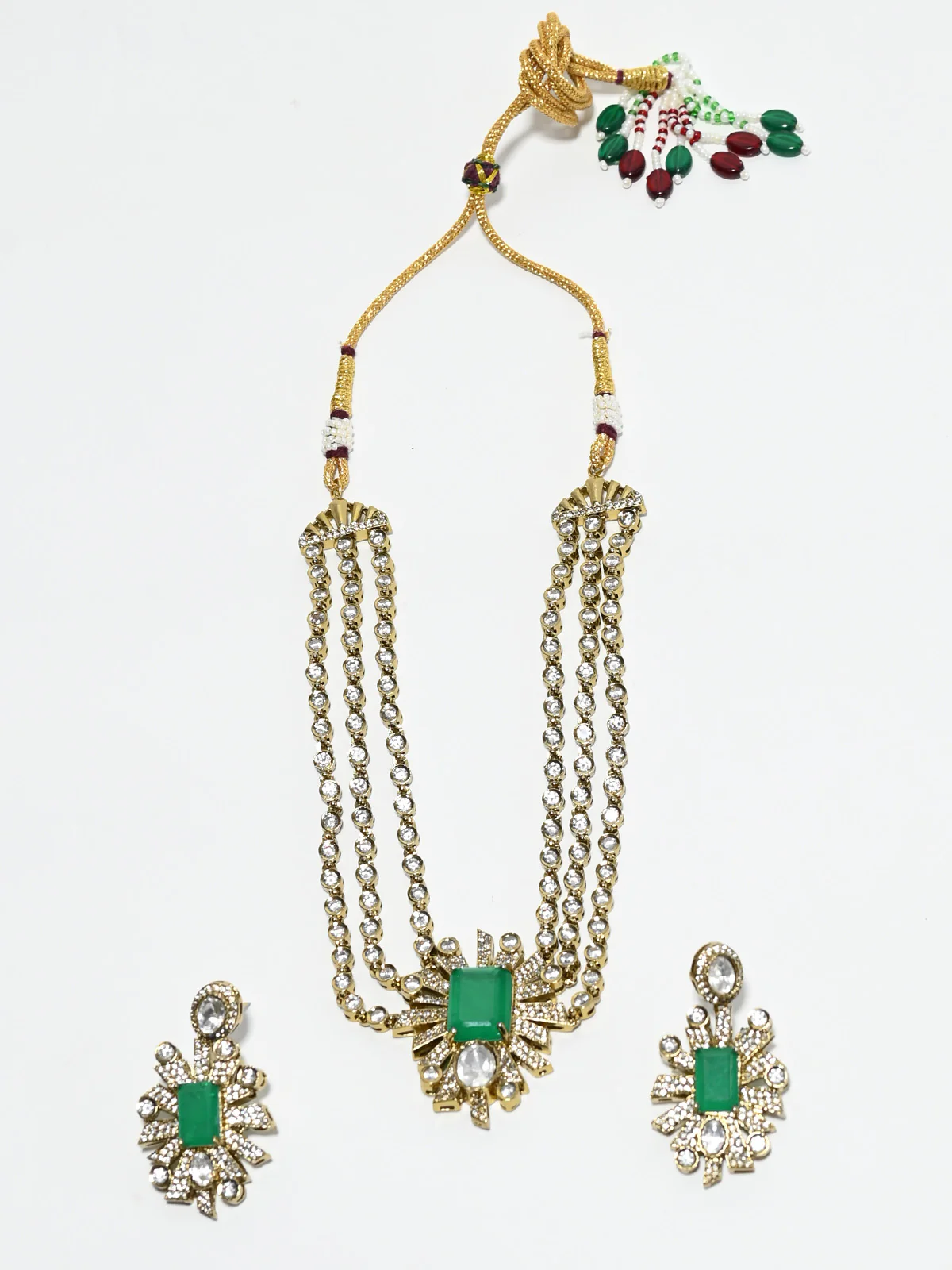 Odette White And Green Alloy Stone Jewellery Set For Women - Image 2
