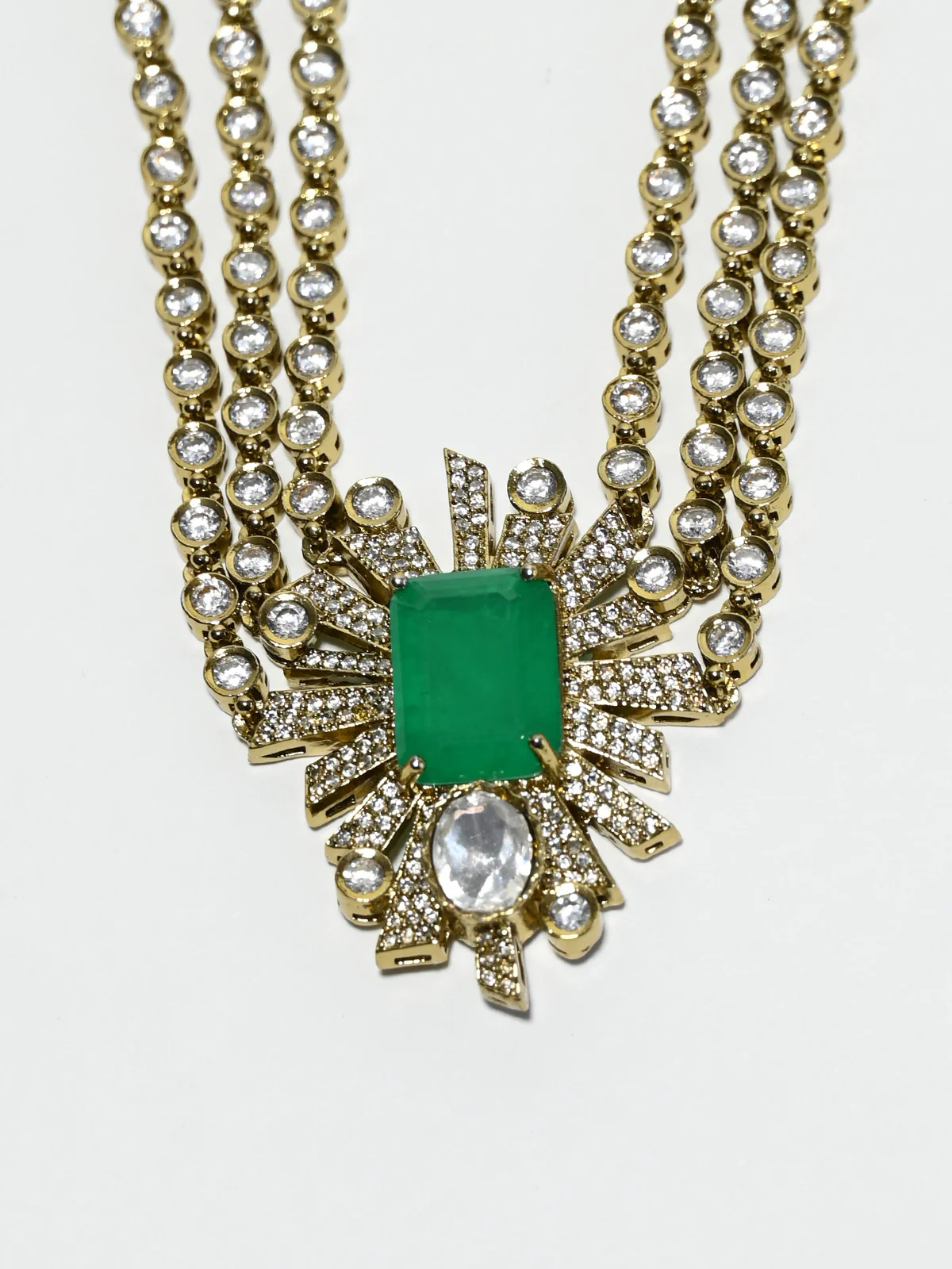 Odette White And Green Alloy Stone Jewellery Set For Women - Image 4