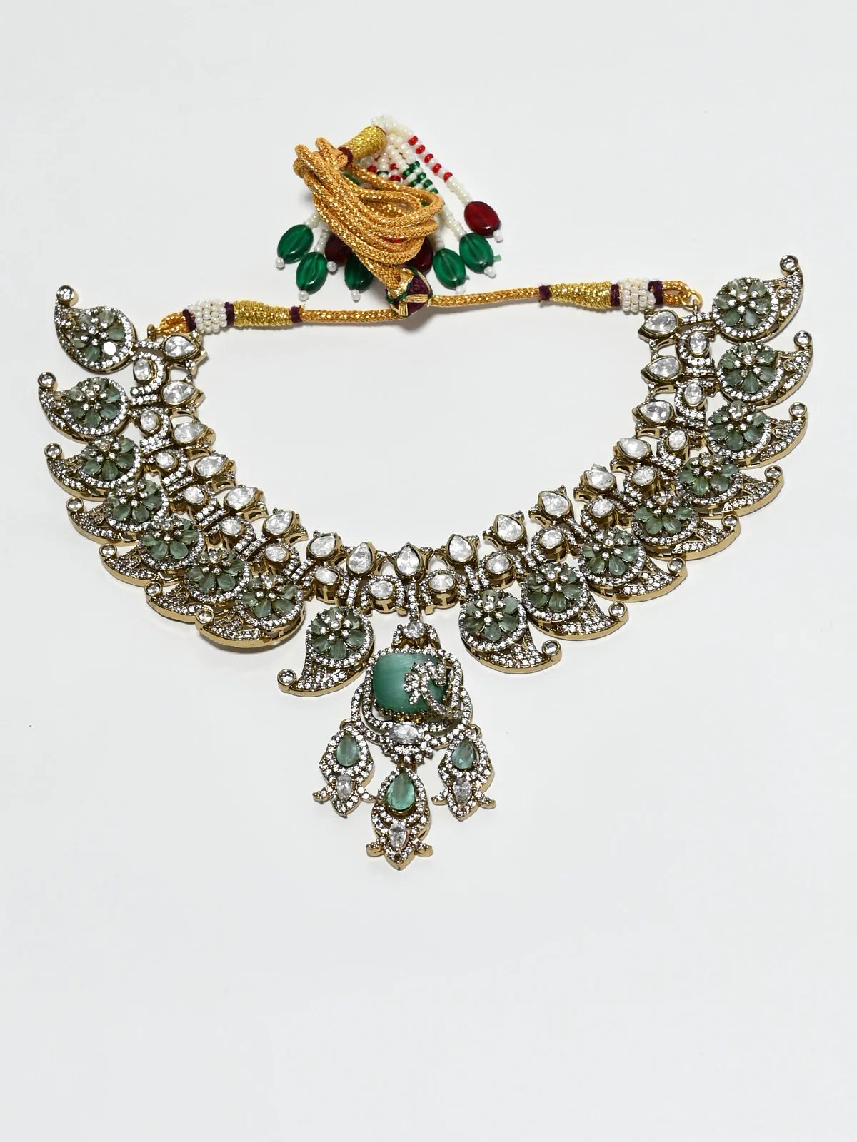 Odette White And Green Alloy Stone Jewellery Set For Women - Image 3