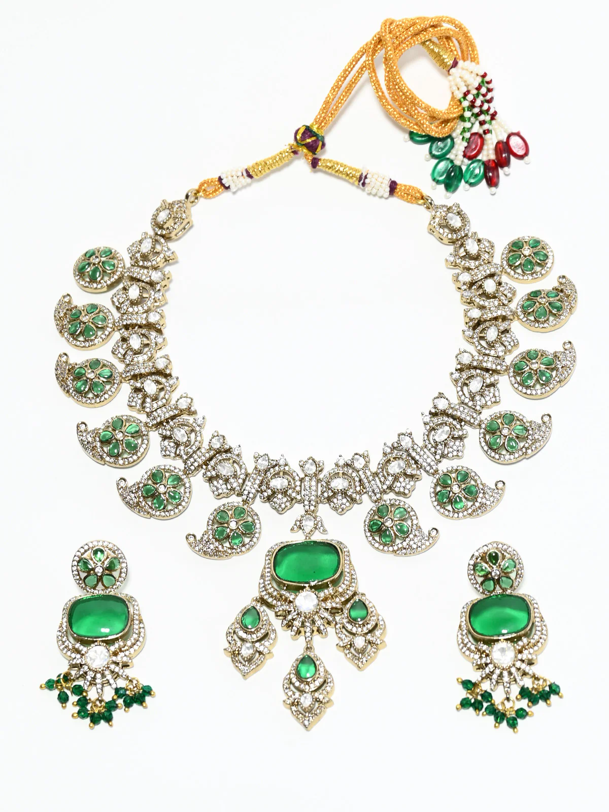 Odette White And Green Alloy Stone Jewellery Set For Women - Image 2