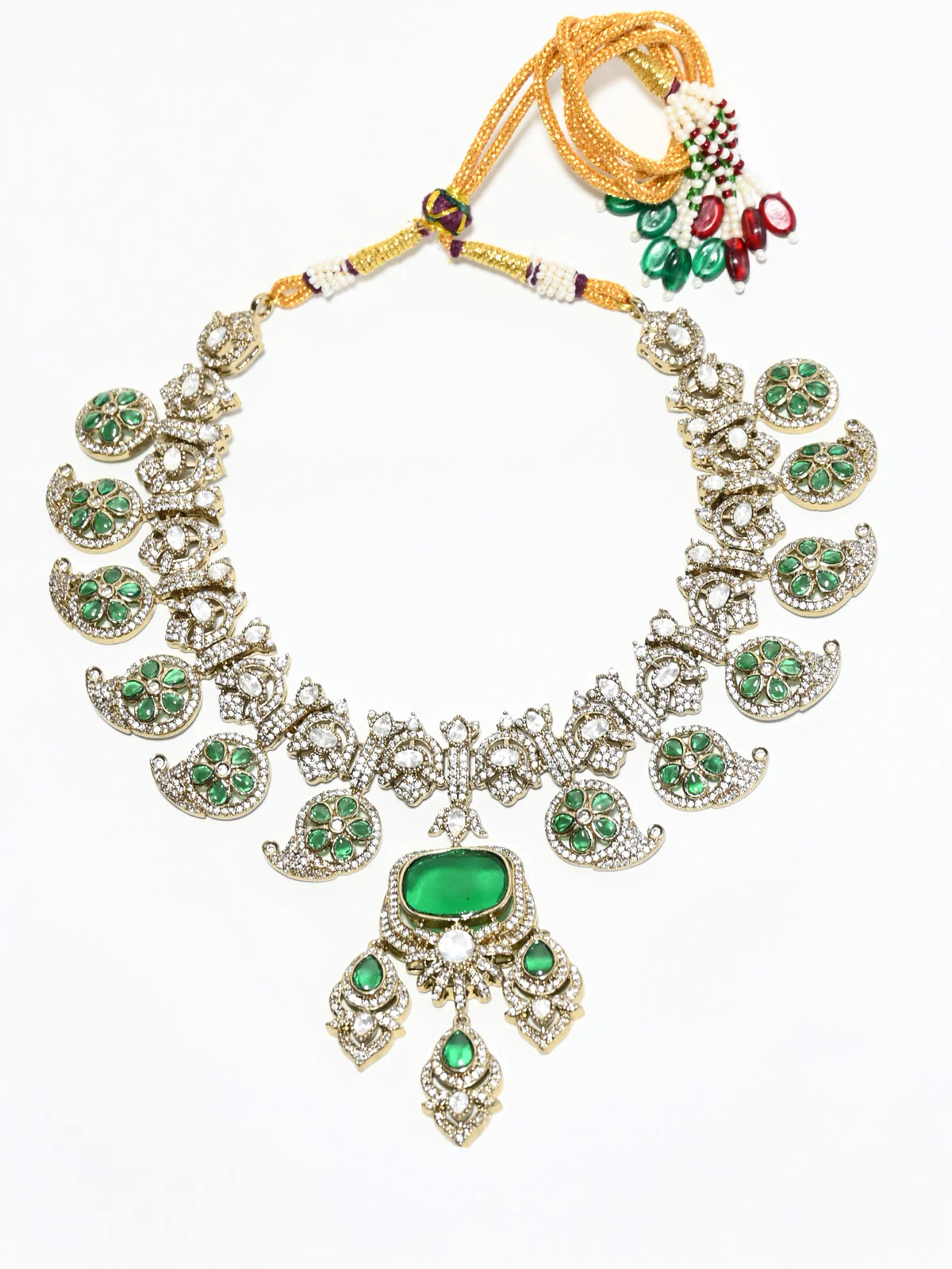 Odette White And Green Alloy Stone Jewellery Set For Women - Image 3