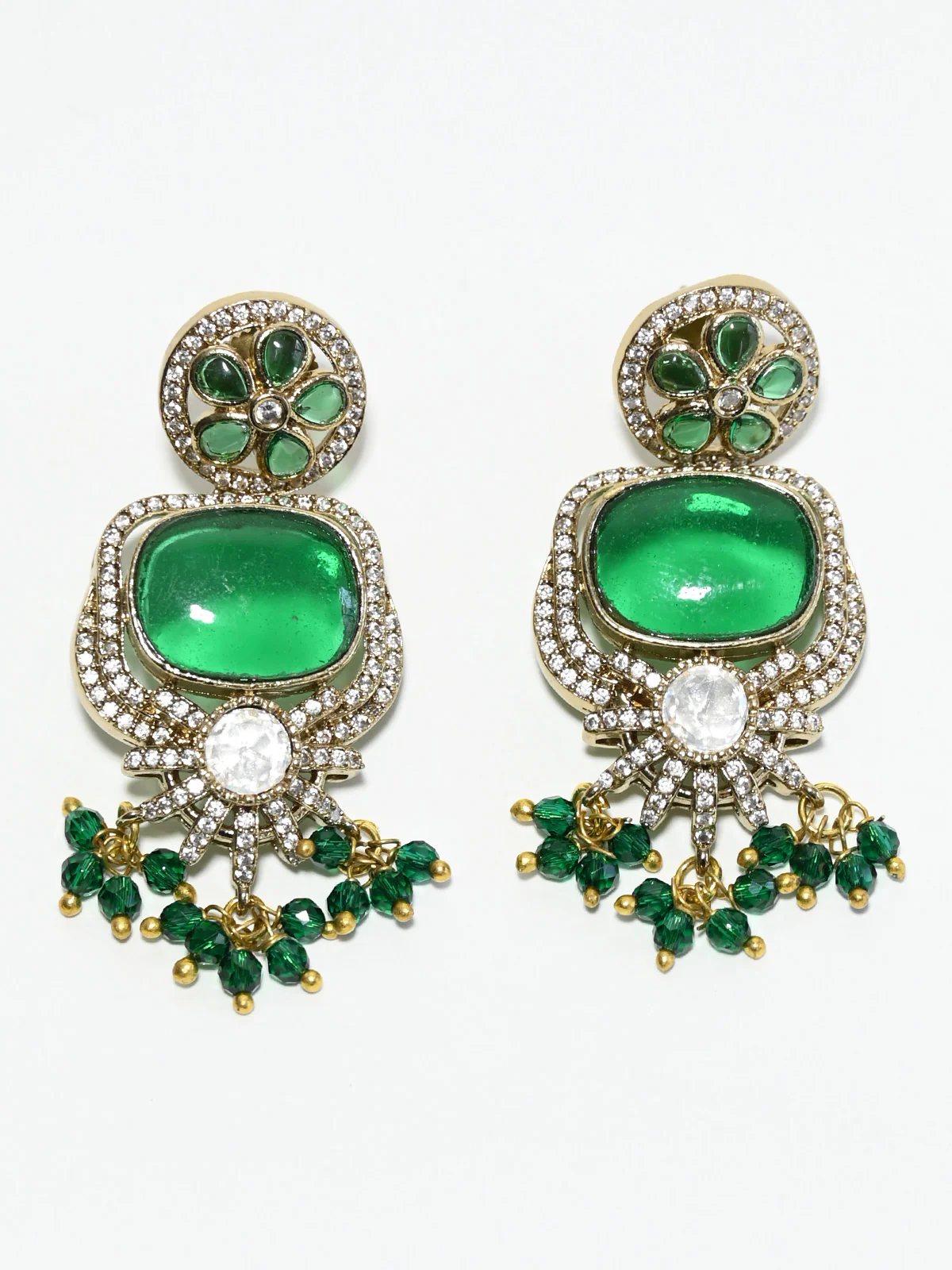 Odette White And Green Alloy Stone Jewellery Set For Women - Image 4