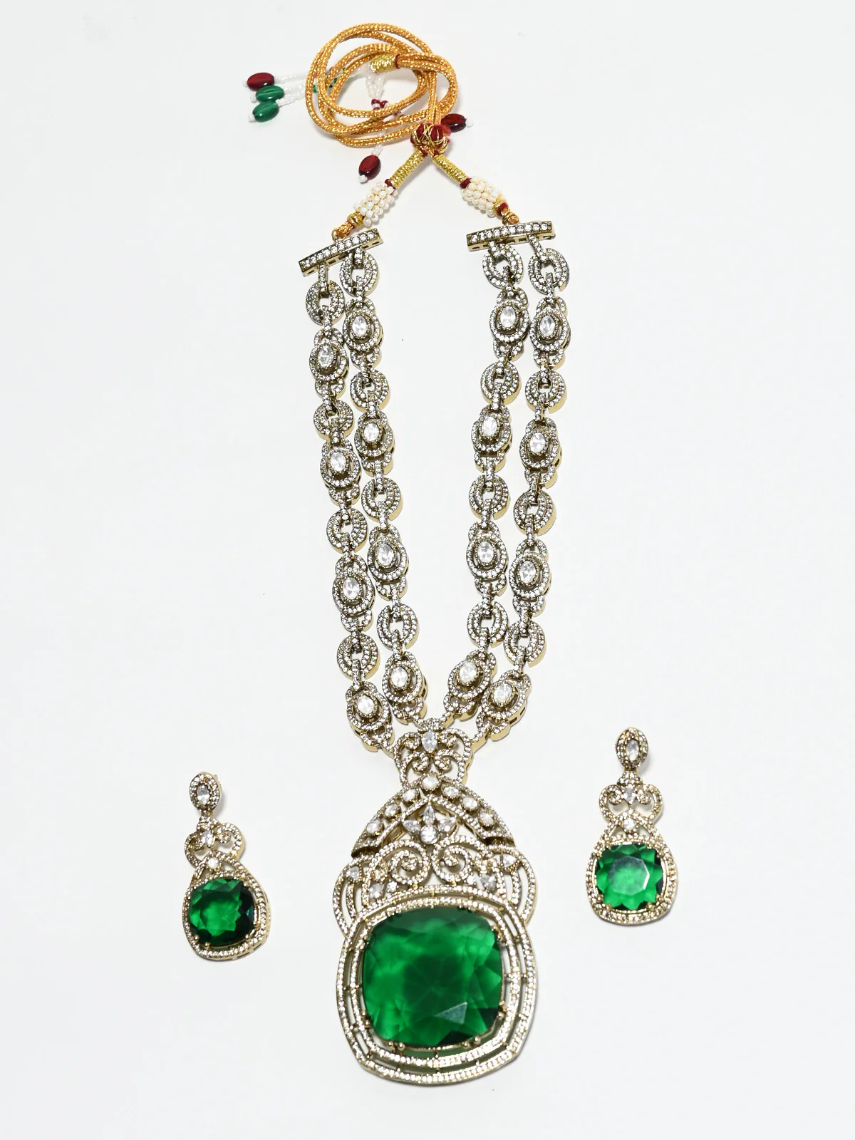 Odette White And Green Alloy Stone Jewellery Set For Women - Image 2