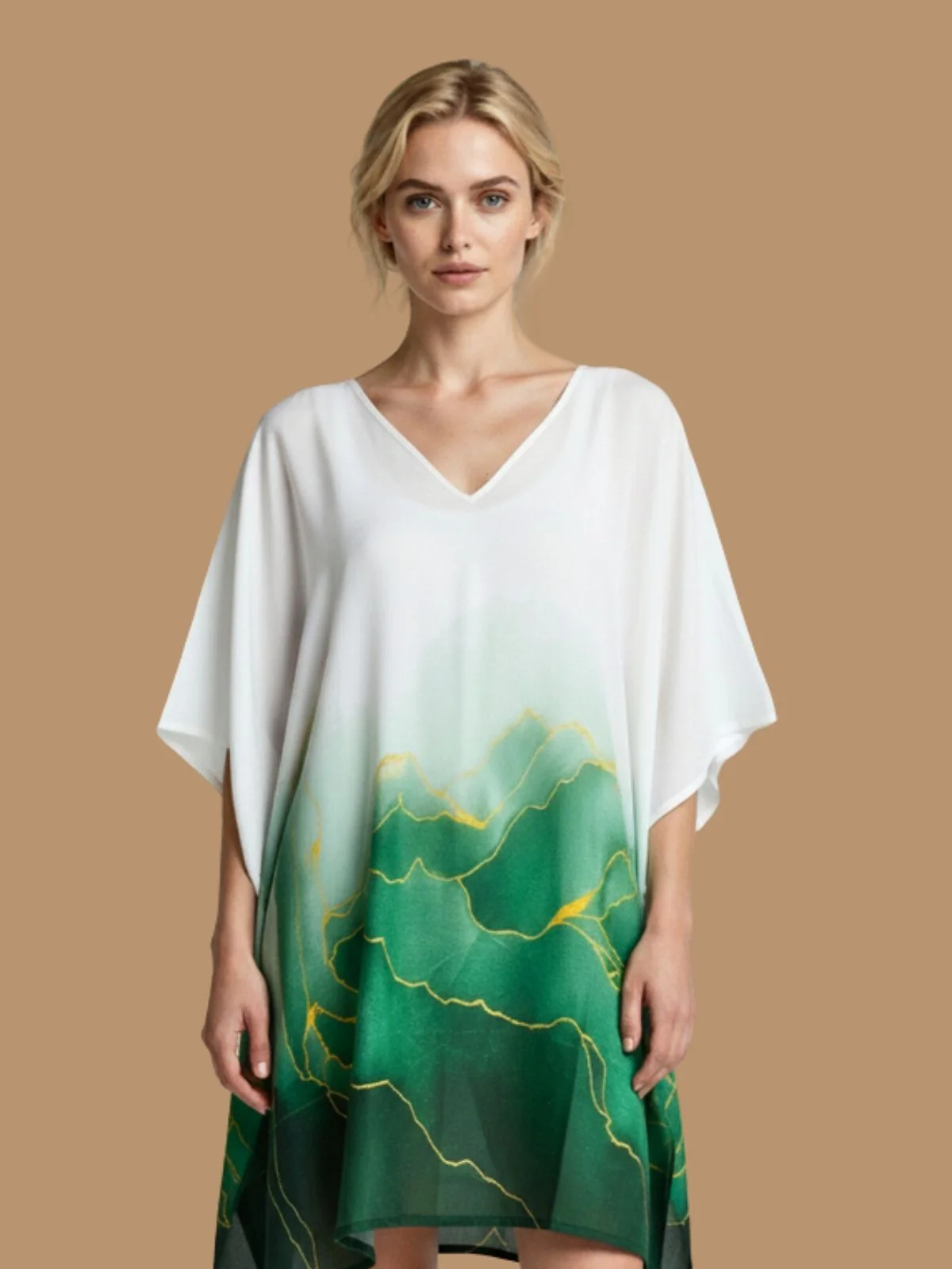 Odette White And Green Cotton Blend Printed Kaftan For Women - Image 4