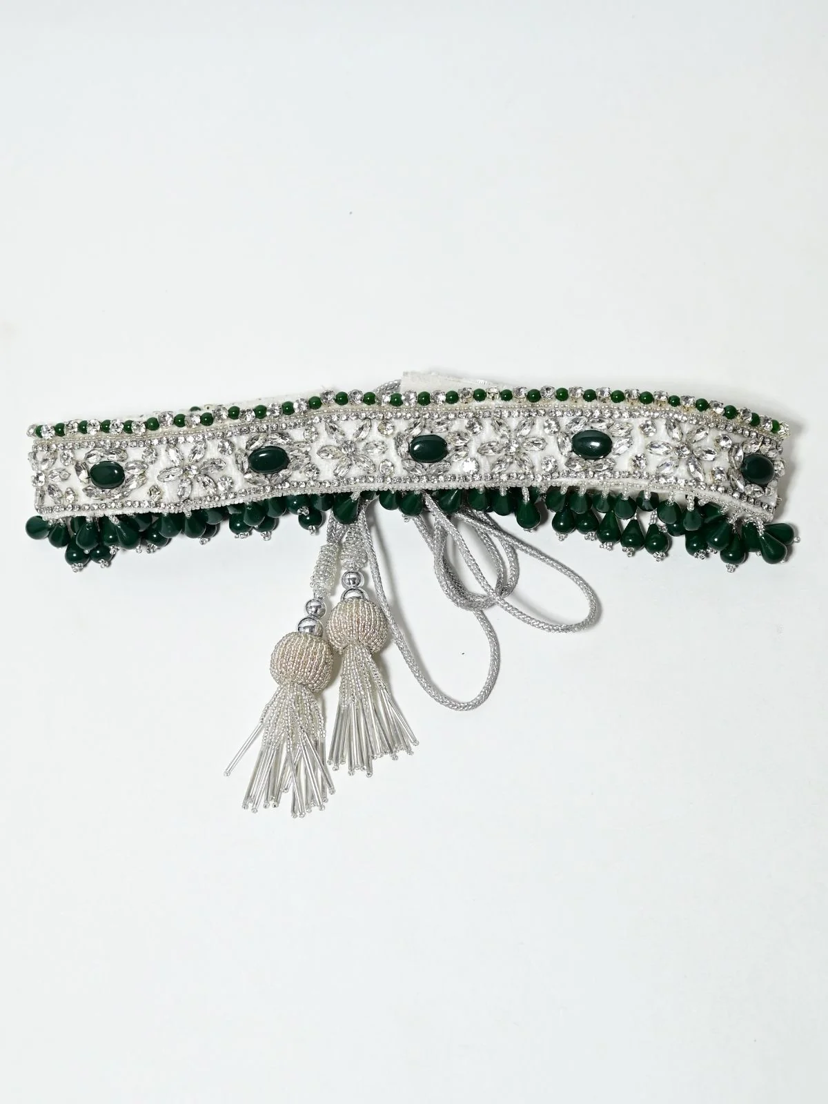 Odette White And Green Suede Embellished Belt For Women - Image 3