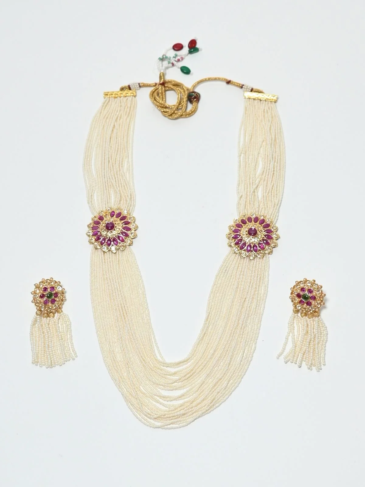 Odette White And Pink Alloy Beaded Pearl Jewellery Set For Women - Image 3