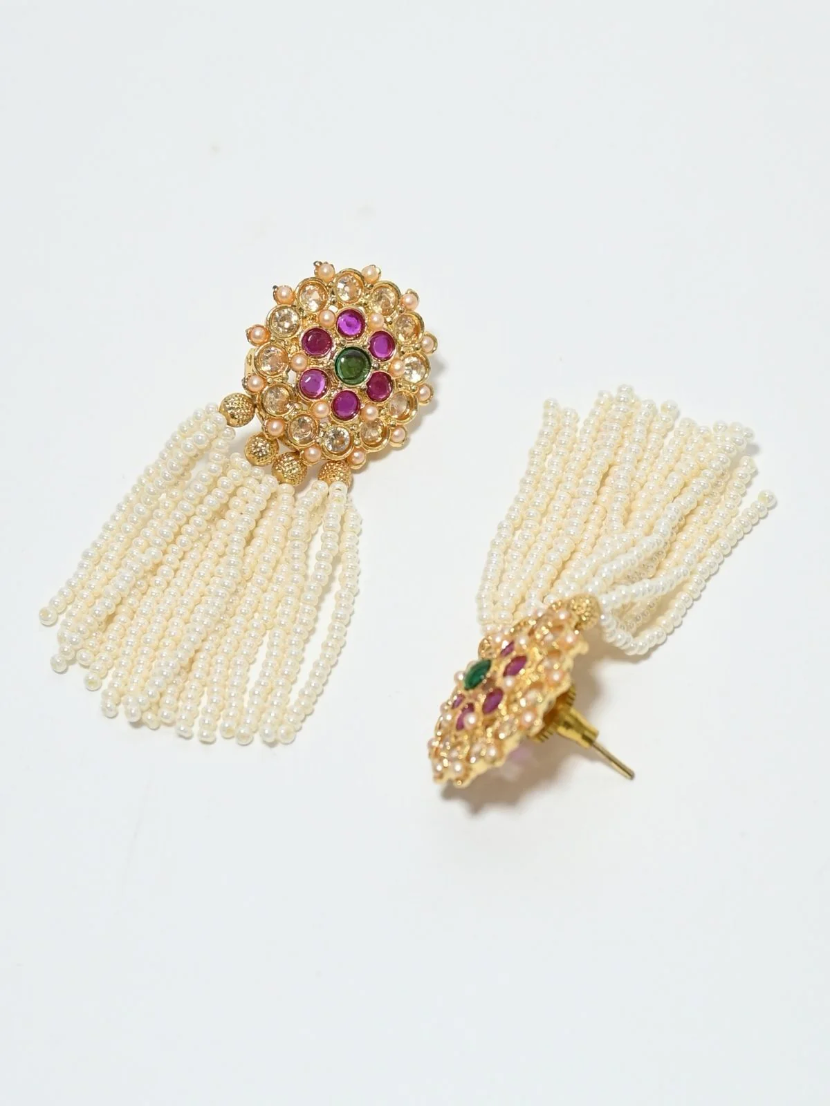 Odette White And Pink Alloy Beaded Pearl Jewellery Set For Women - Image 6