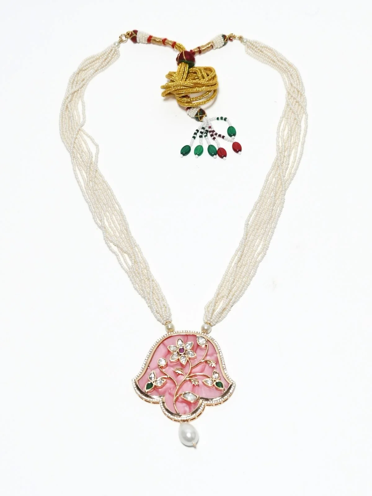 Odette White And Pink Alloy Beaded Pearl Jewellery Set For Women - Image 4