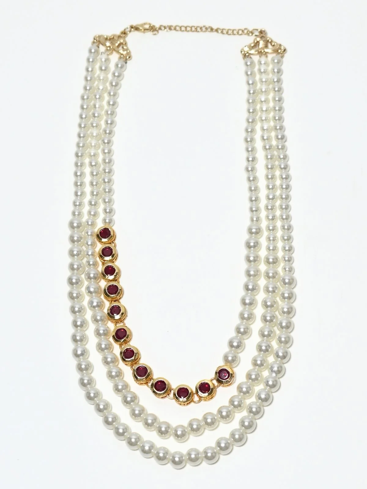 Odette White And Pink Alloy Pearl Embellished Neckpiece For Women - Image 3