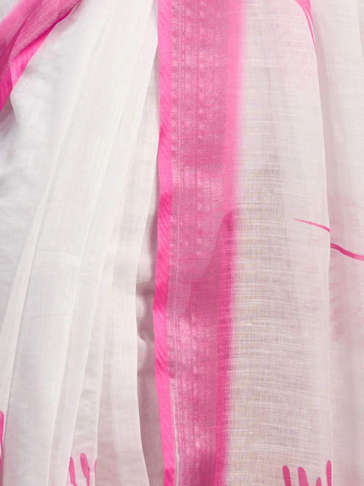 Odette White And Pink Cotton Linen Zari Work Saree For Women - Image 6