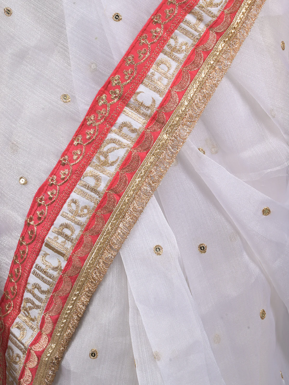 Odette White and Red Embroidered Organza Saree for Women - Image 5