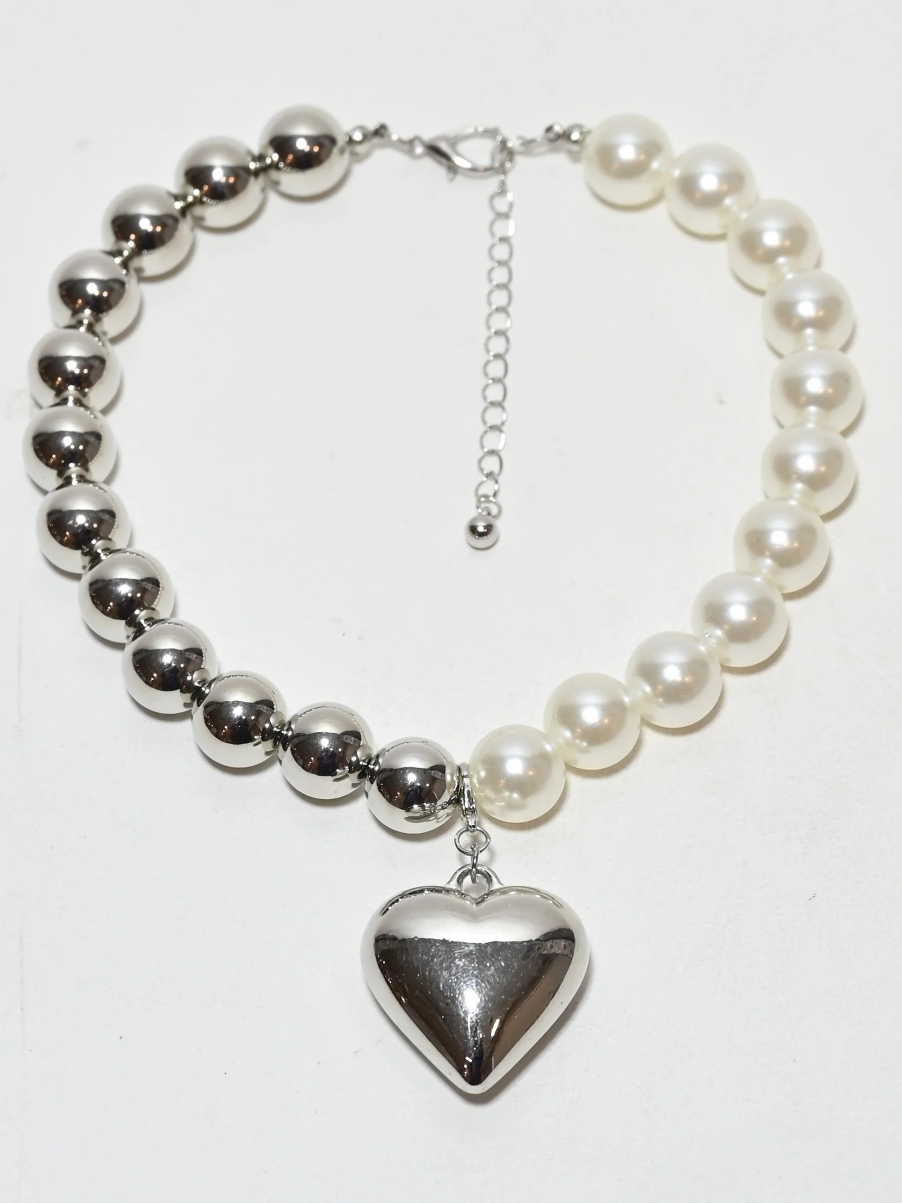 Odette White And Silver Alloy Beaded Pearl Neckpiece For Women - Image 2