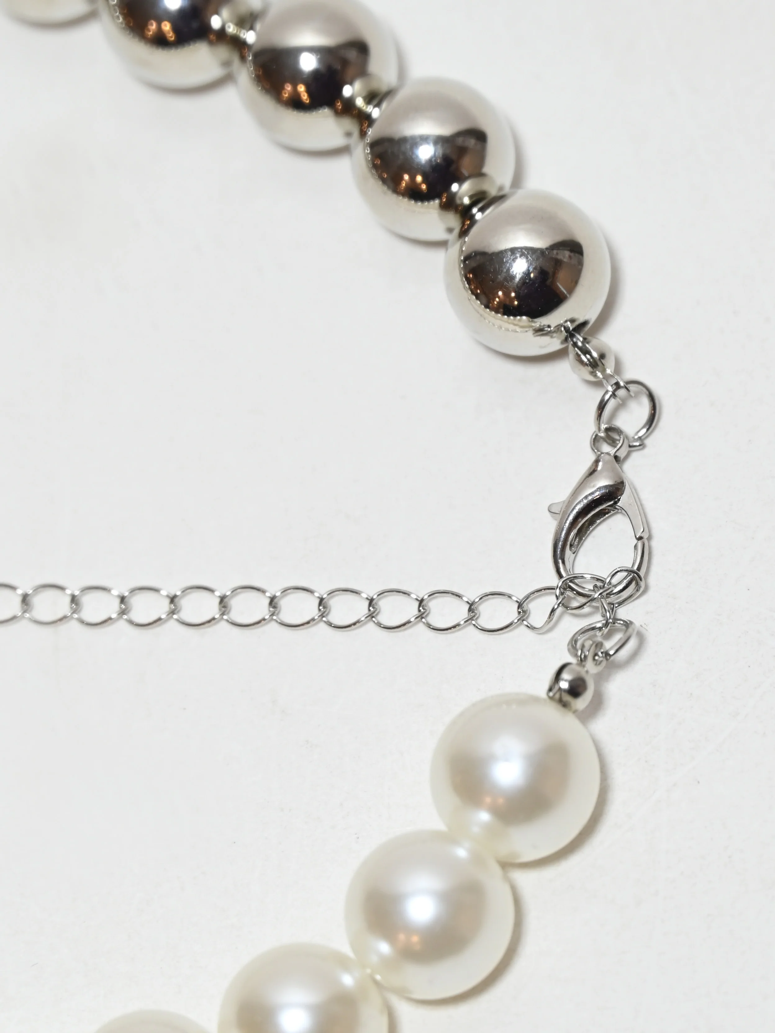 Odette White And Silver Alloy Beaded Pearl Neckpiece For Women - Image 4