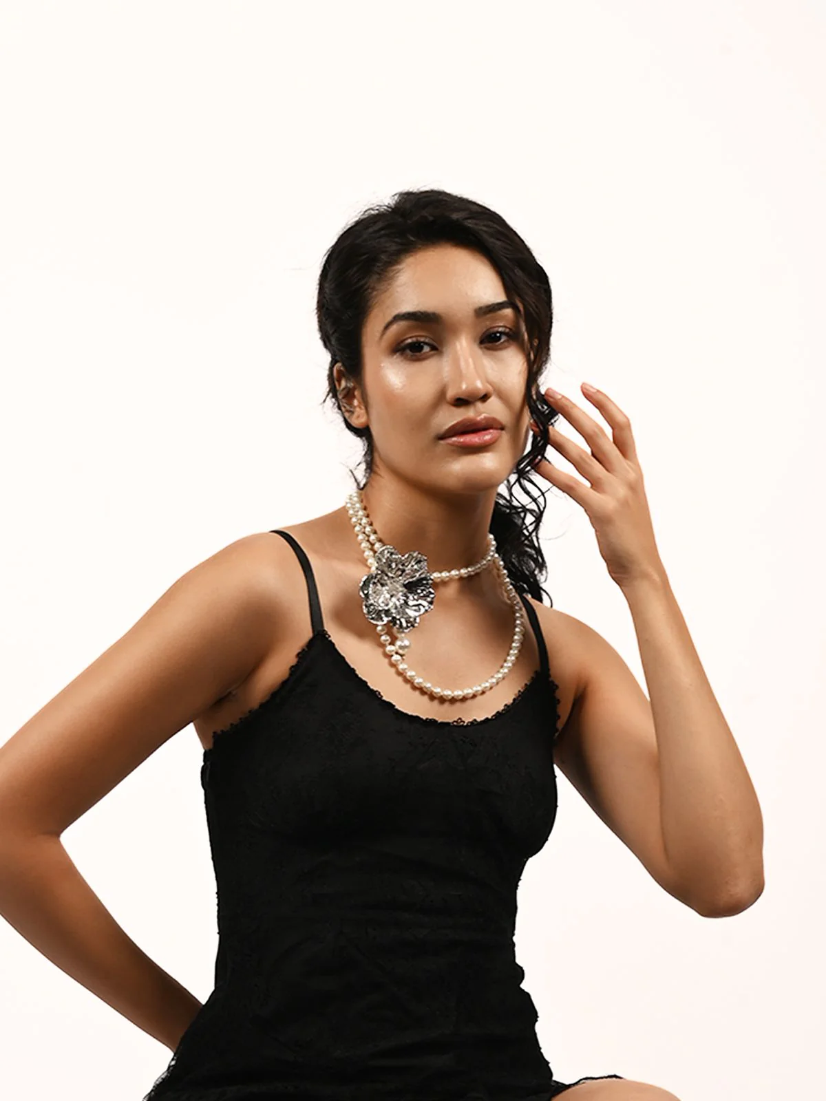 Odette White And Silver Alloy Embellished Neckpiece For Women - Image 2