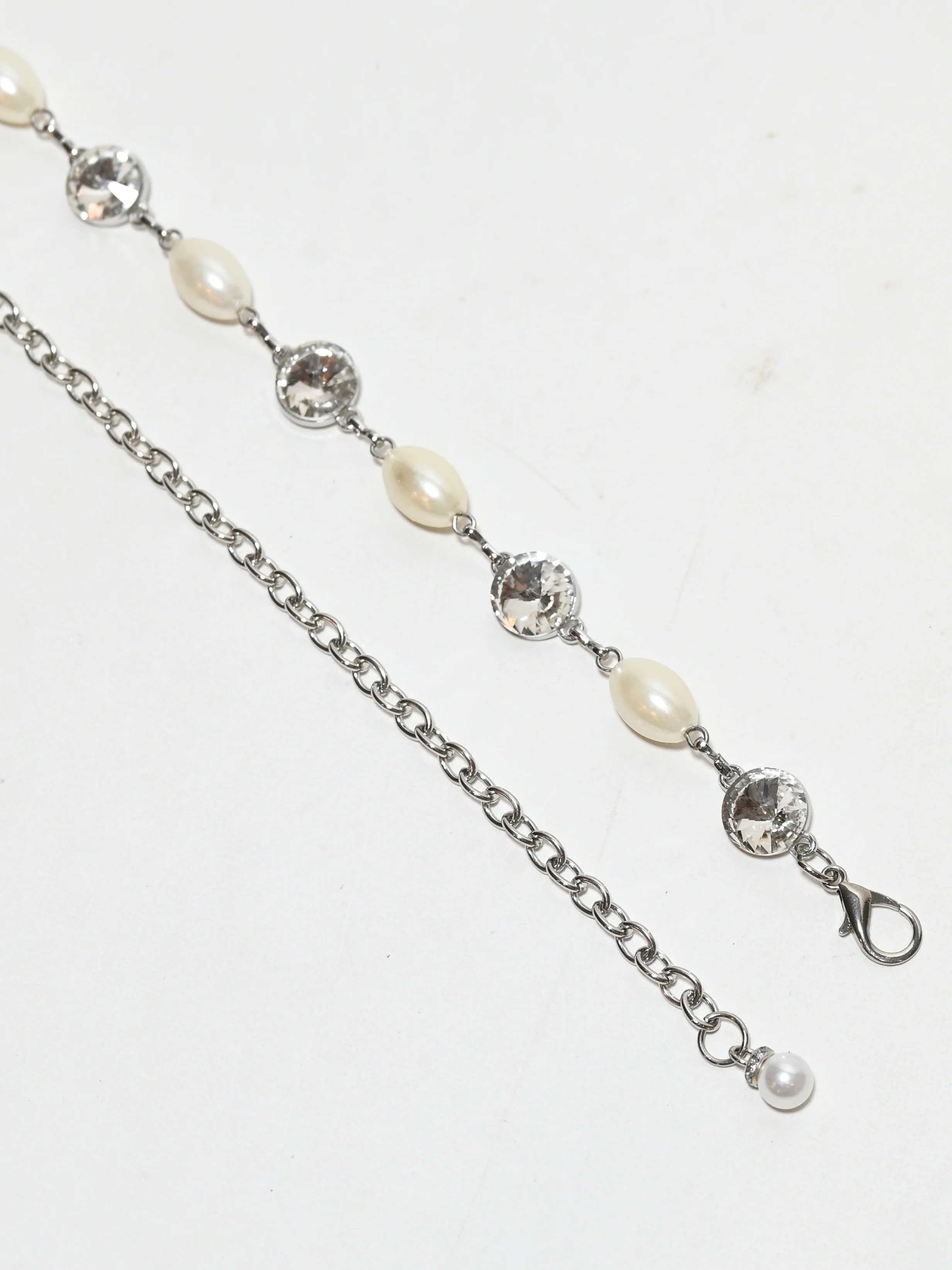 Odette White And Silver Alloy Pearl And Stone Belt For Women - Image 2