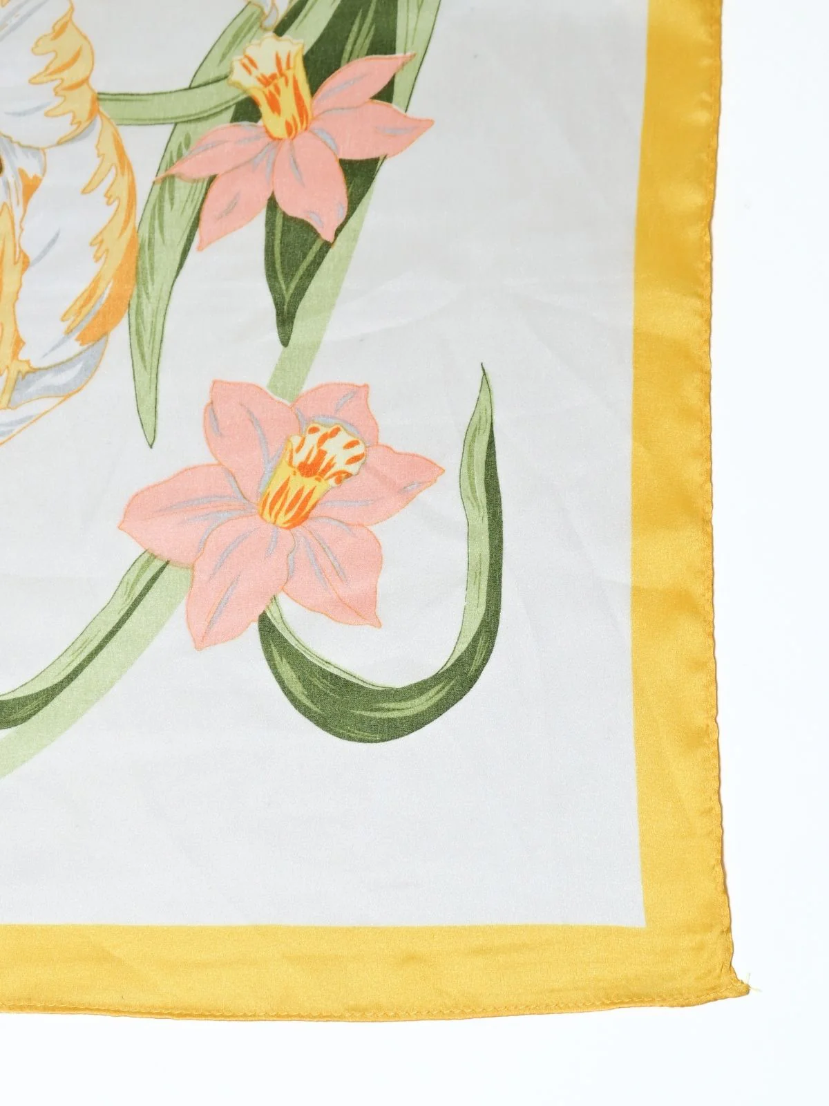 Odette White And Yellow Printed Satin Scarf For Women - Image 4