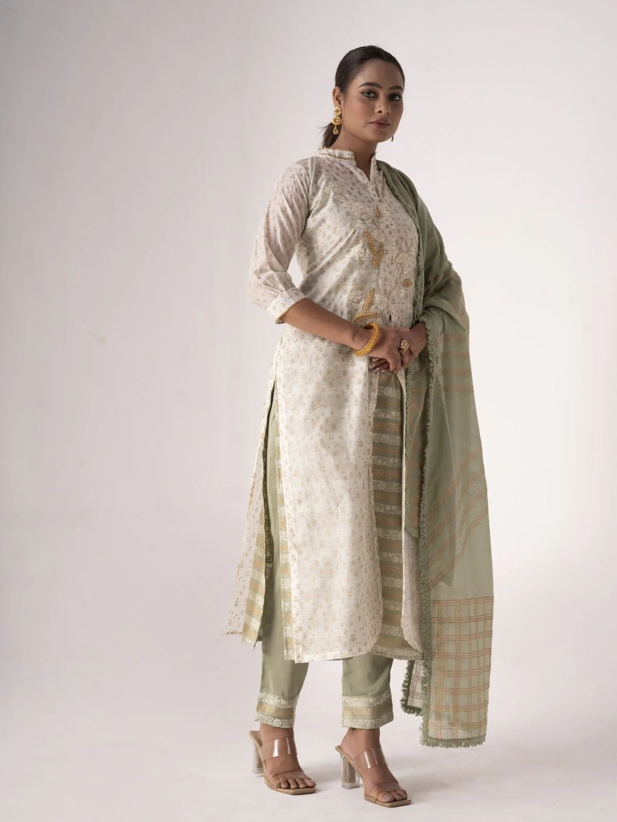 Odette White Art Silk Designer Embroidered Semi-Stitched Kurta Set For Women - Image 3