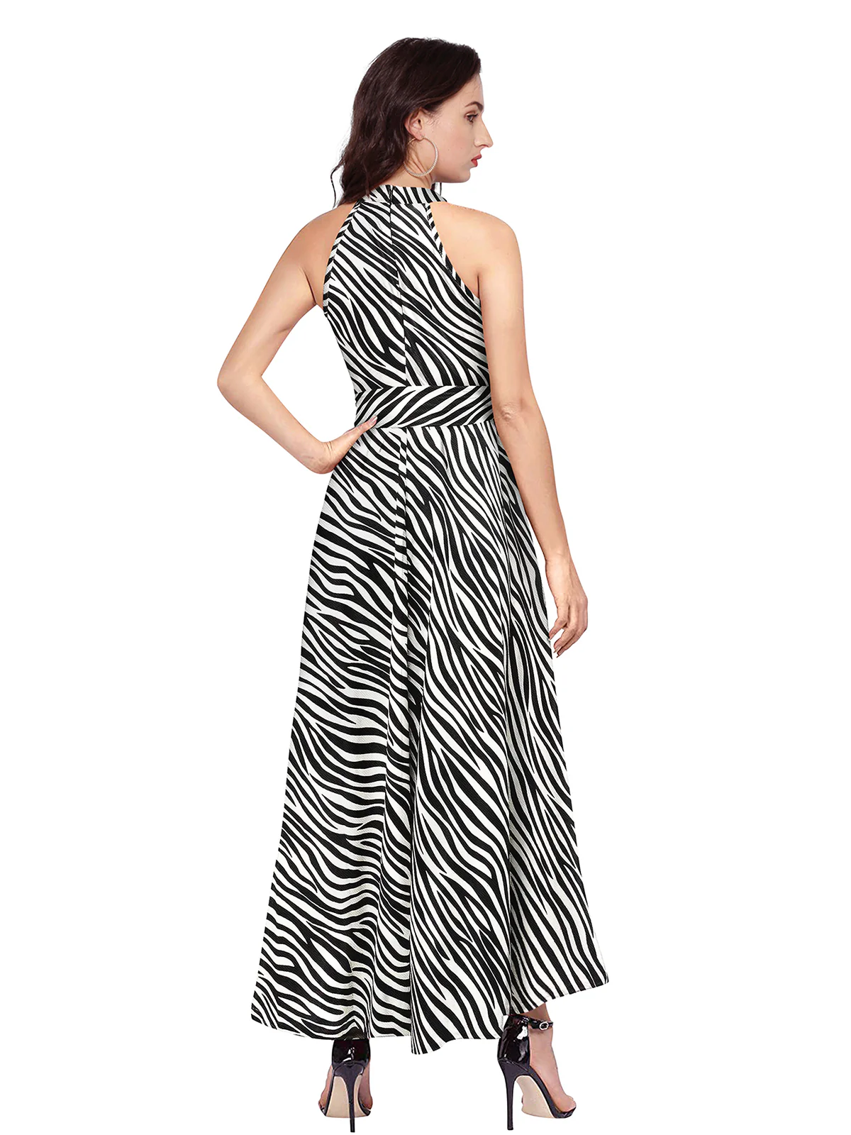 Odette White Black Polyester Asymmetric Printed Dress Women - Image 4