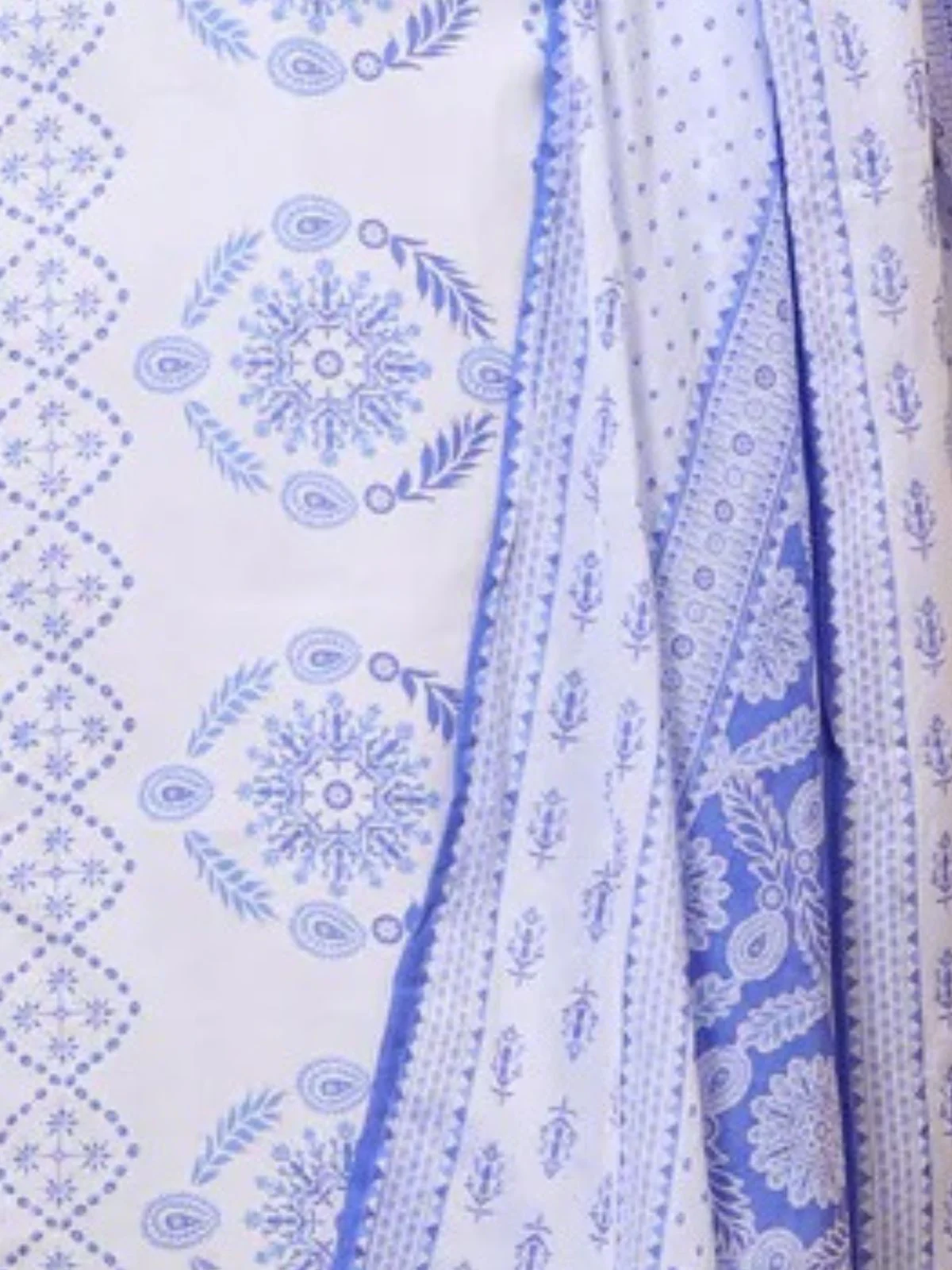 Odette White & Blue Viscose Printed Stiched Kurta Set For Women - Image 6