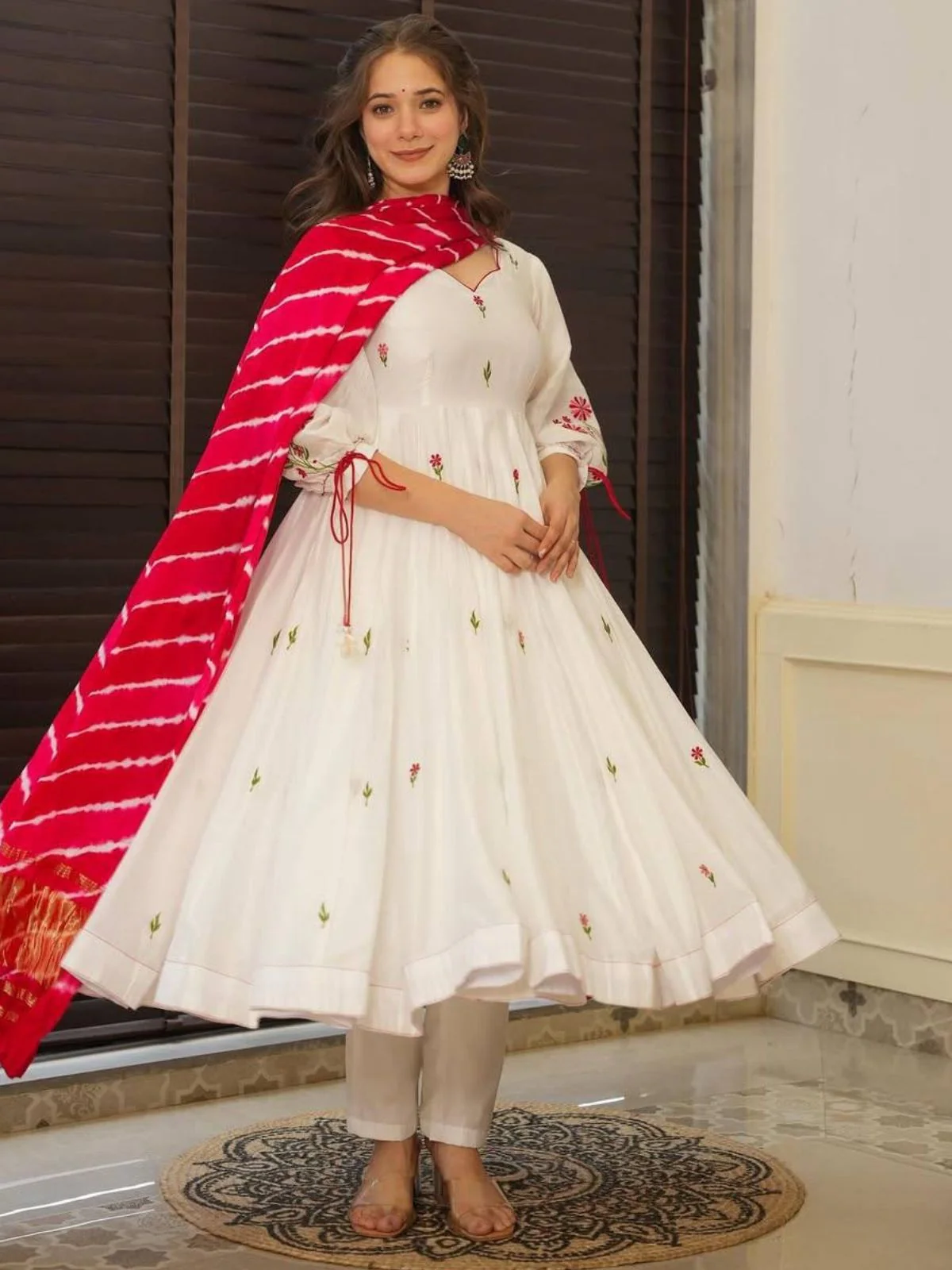 Odette White Chanderi Embriodered Stitched Kurta Set For Women - Image 2