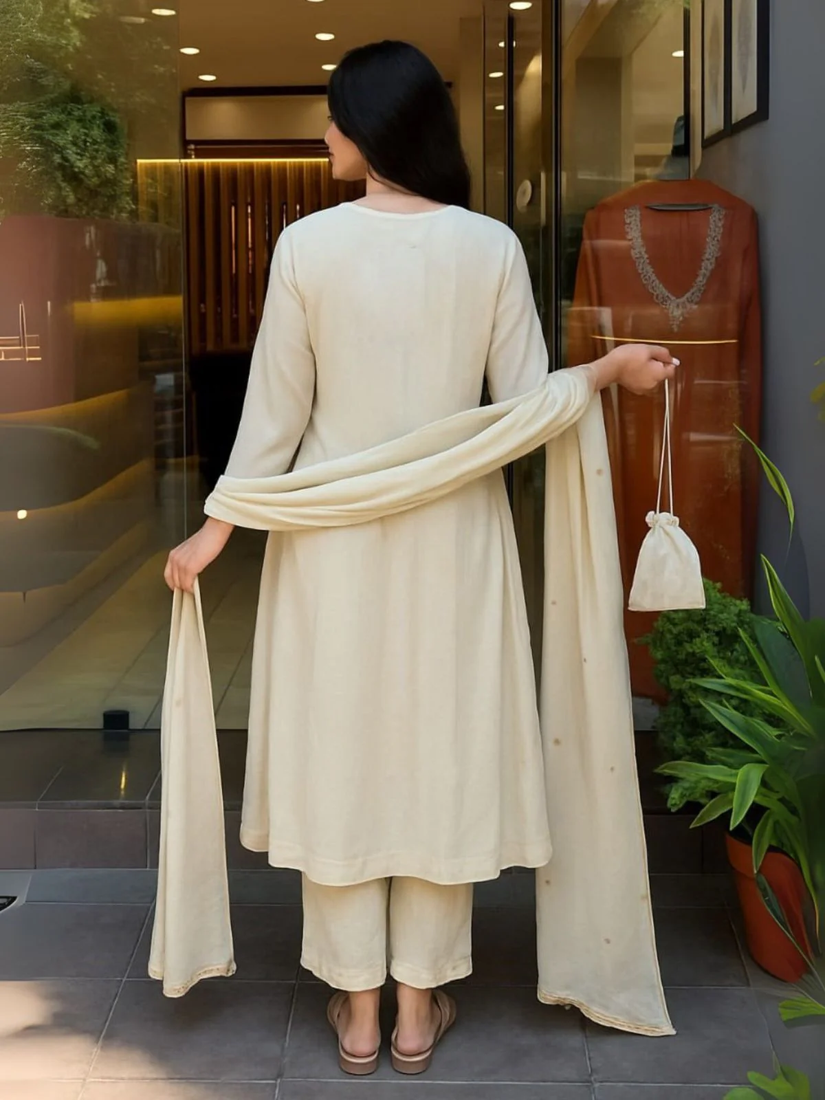 Odette White Cotton Blend Embroidered Kurta Set For Women - Image 3