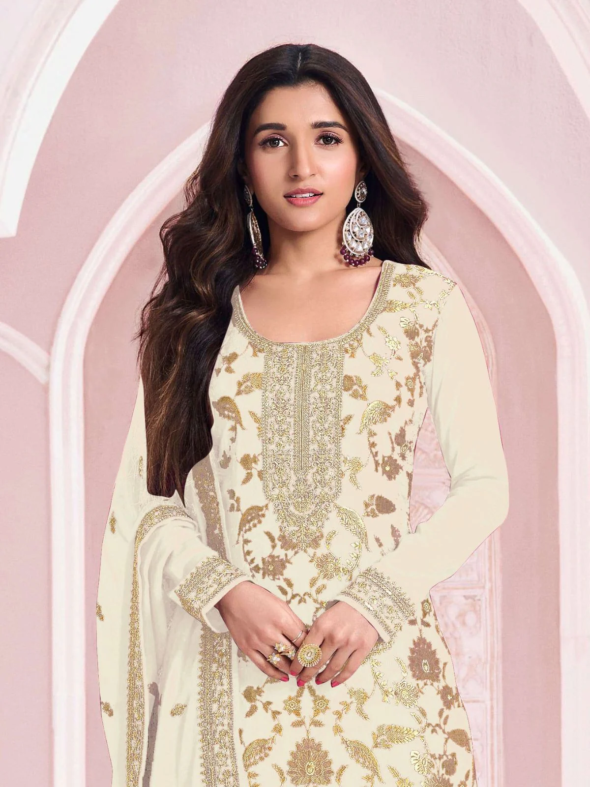 Odette White Cotton Blend Embroidered Semi-Stitched Kurta Set For Women - Image 2