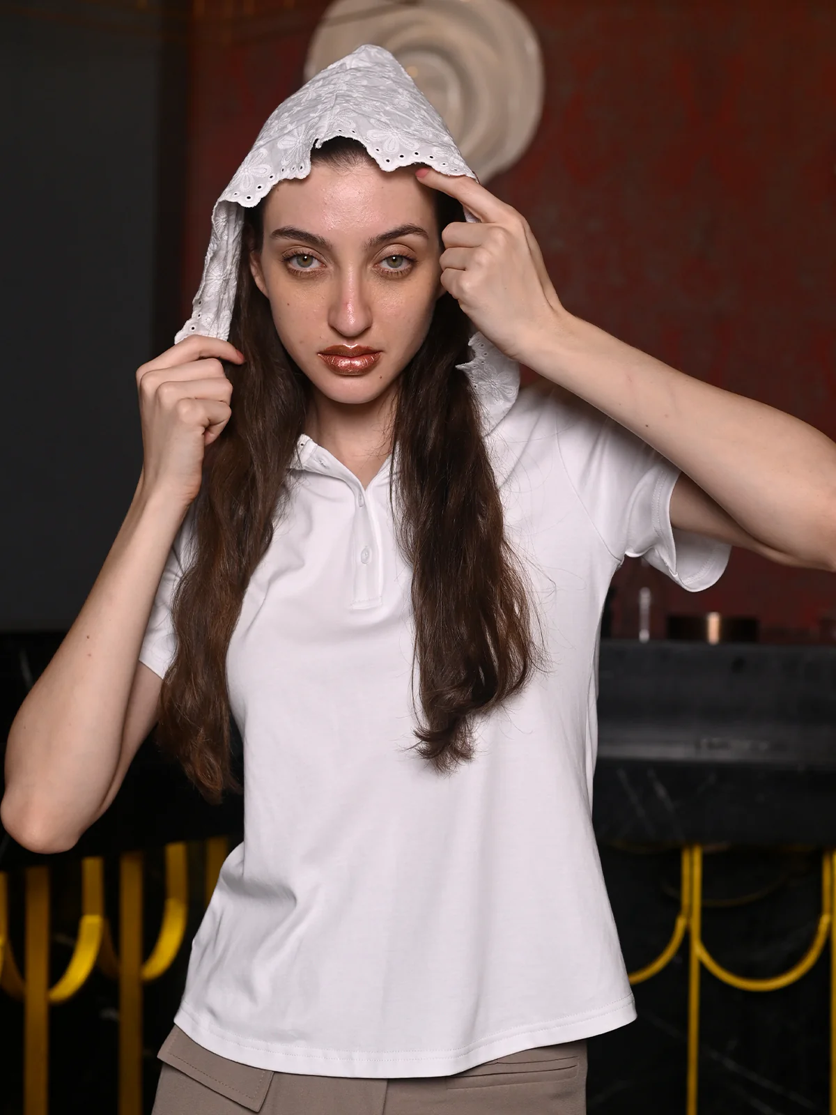 Odette White Cotton Blend Jersey Solid With Hakoba T-Shirt For Women - Image 2
