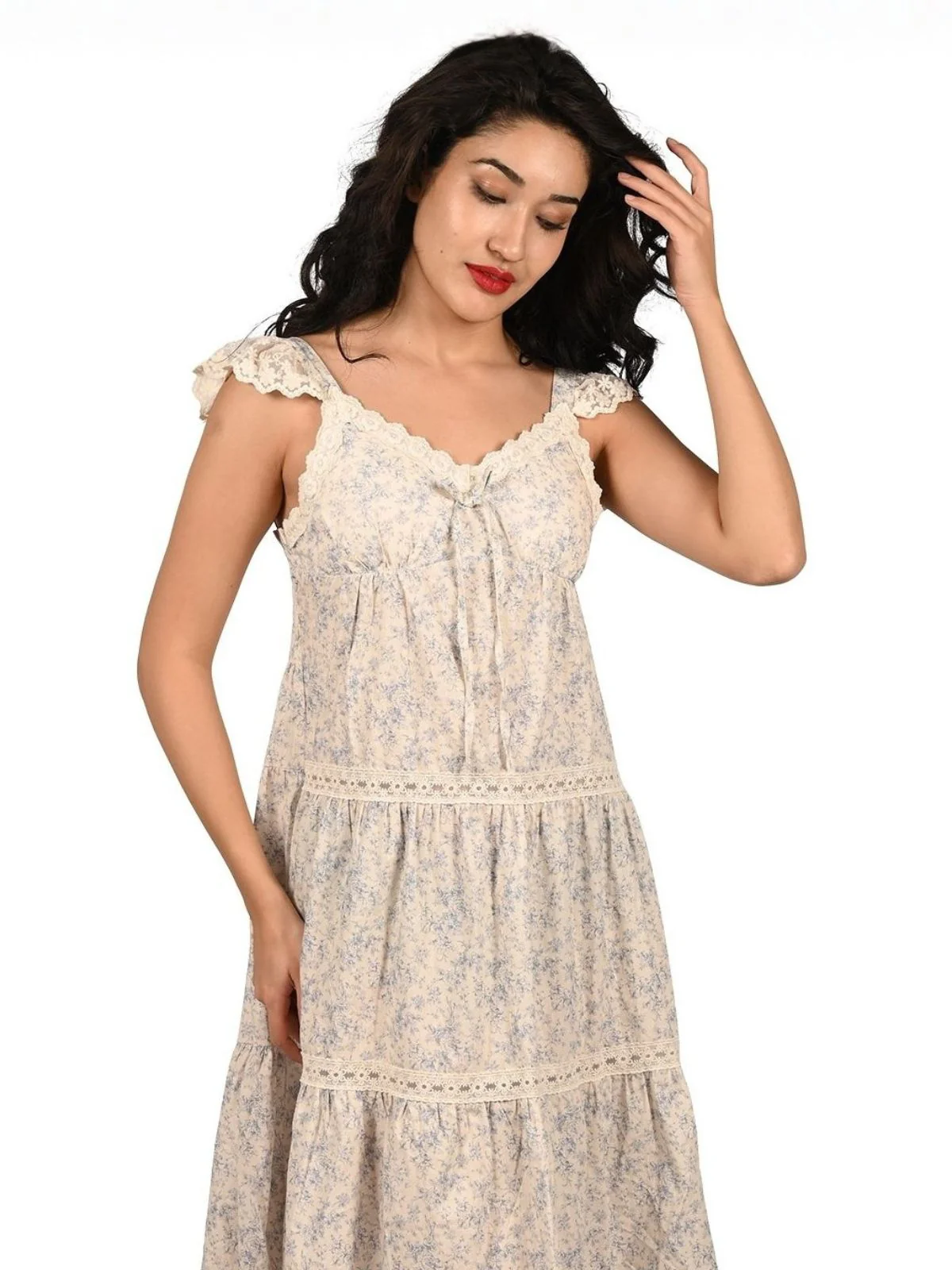 Odette White Cotton Blend Printed Dress For Women - Image 3